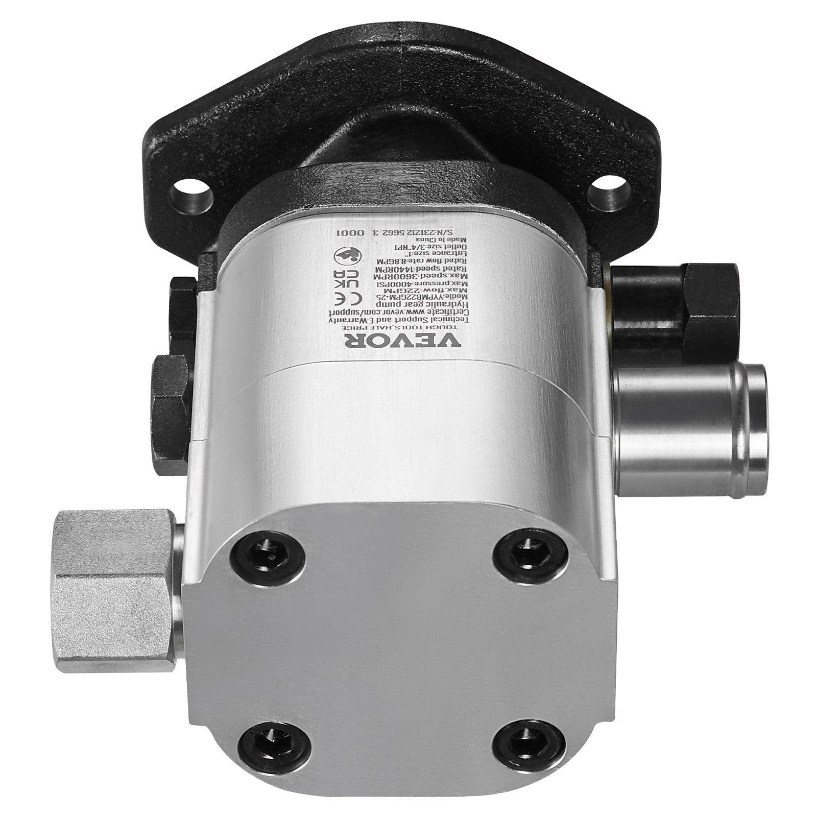 VEVOR Hydraulic Log Splitter Pump, 22GPM, 2 Stage 4000PSI Wood Log Splitter Pump, 1'' Inlet 3/4'' NPT Outlet 3600 RPM Aluminum Hydraulic Gear Pump, for Small Engine Mounting Log Splitters Snowplow