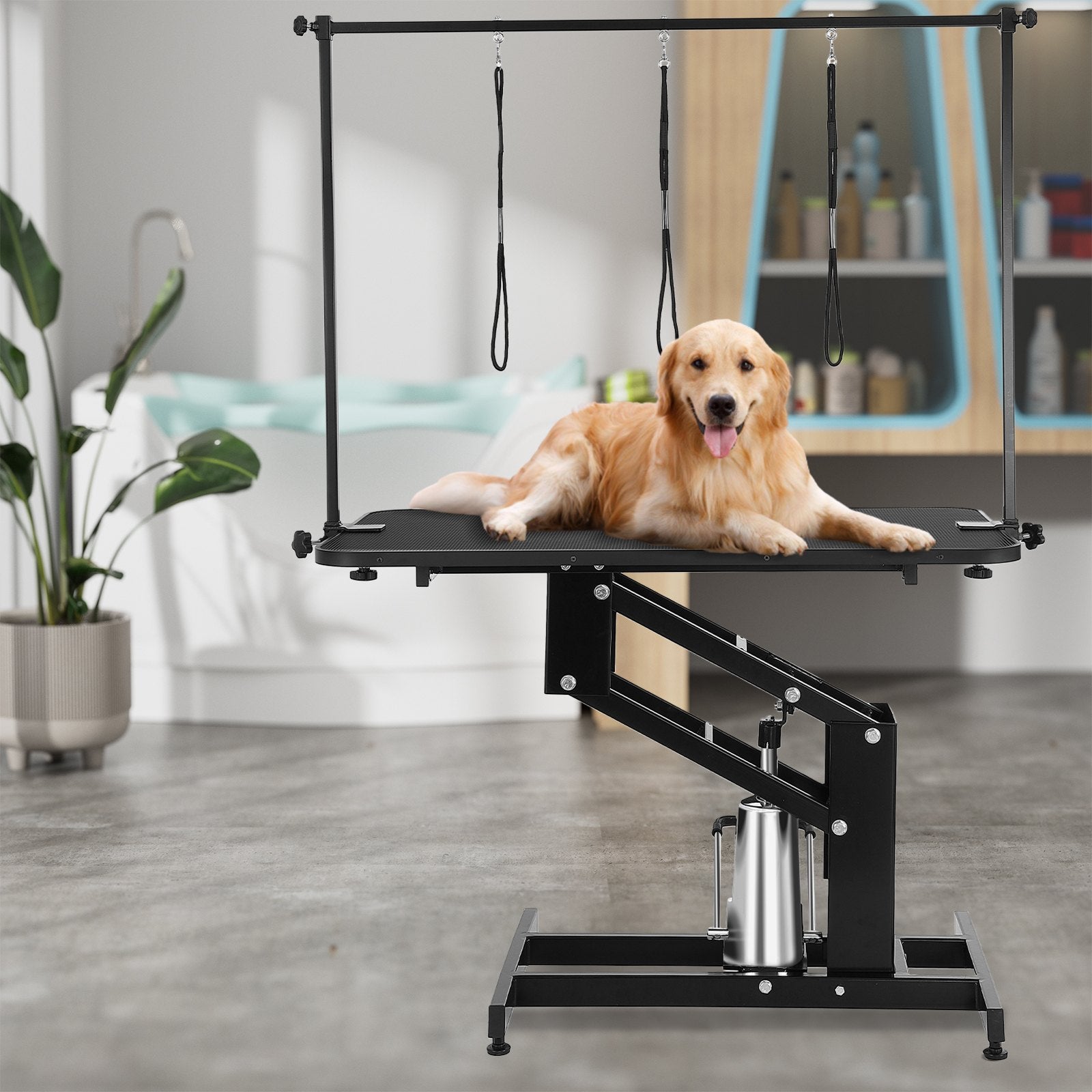 VEVOR 43" Hydraulic Pet Grooming Table, Heavy Duty Dog Grooming Arm for Medium/ Small Dogs, Height Adjustable Dog Grooming Station, Anti Slip Tabletop /Dog Grooming Station, Max Bearing 400LBS