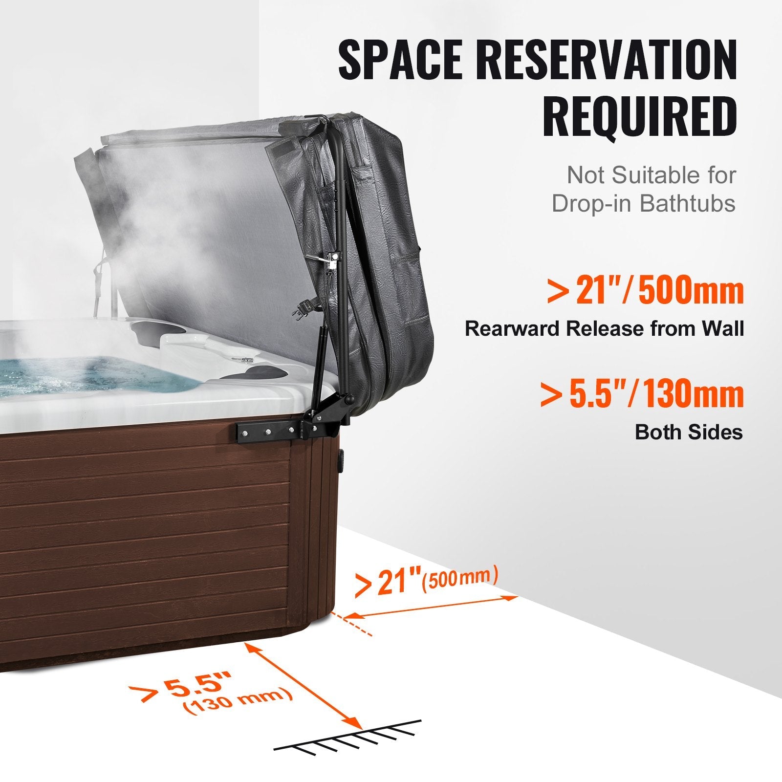 VEVOR Hot Tub Cover Lift, Spa Cover Lift, Hydraulic, Width 69" - 96.5" Adjustable, Installed on Both Sides at the Top, Suitable for Various Sizes of Rectangular Bathtubs, Hot Tubs, Spa