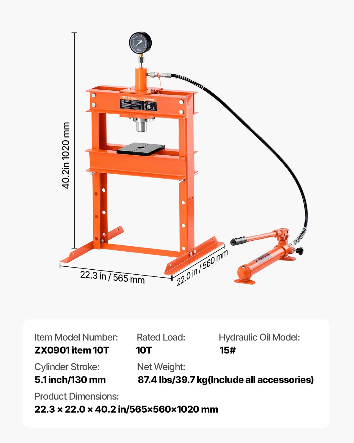 VEVOR 10 T Hydraulic Shop Press Hydraulic Press with Press Plate for Bending
