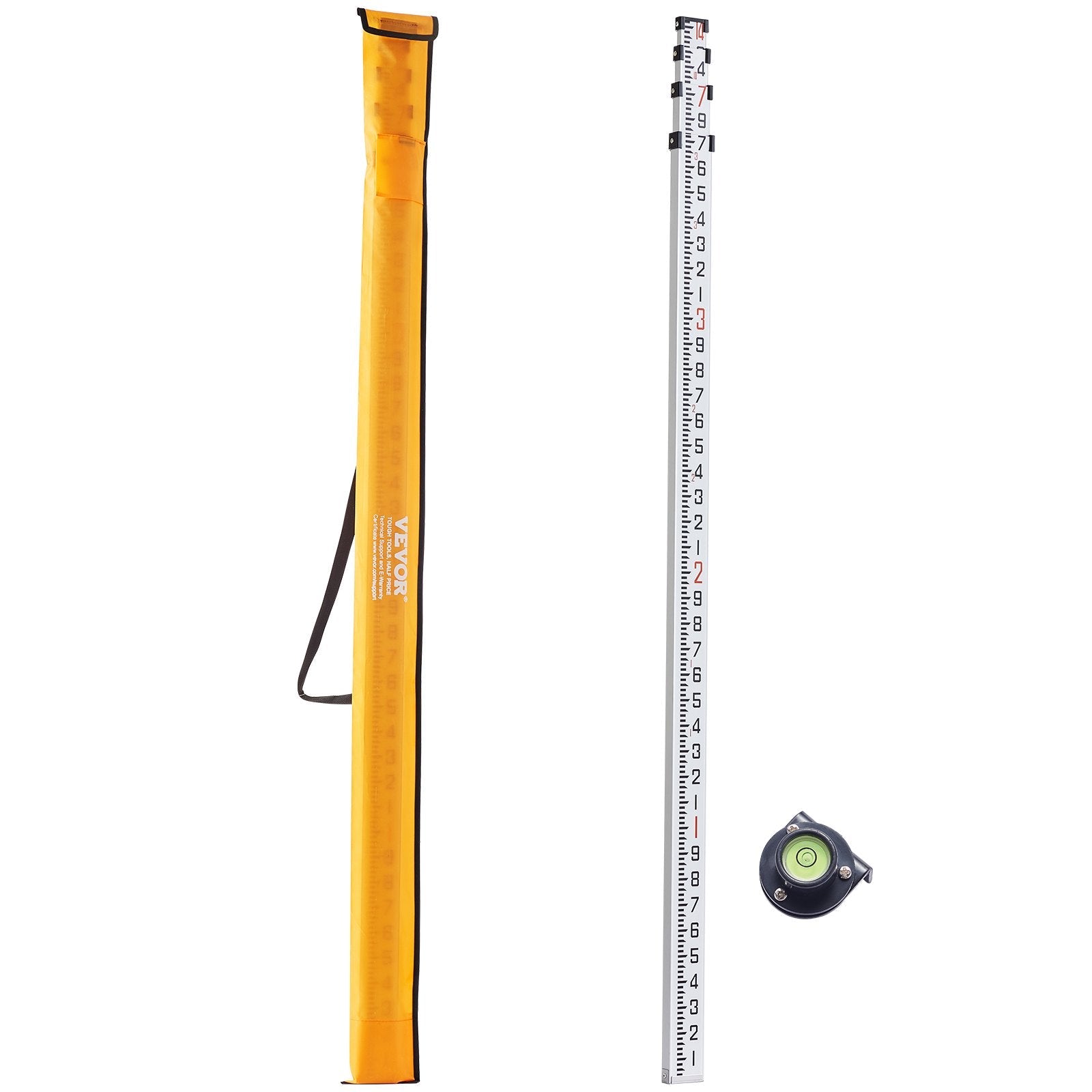 VEVOR Measuring Rod 14-Feet/10ths 6 Sections Telescopic Grade Rod 1/10 ft w/ Bag