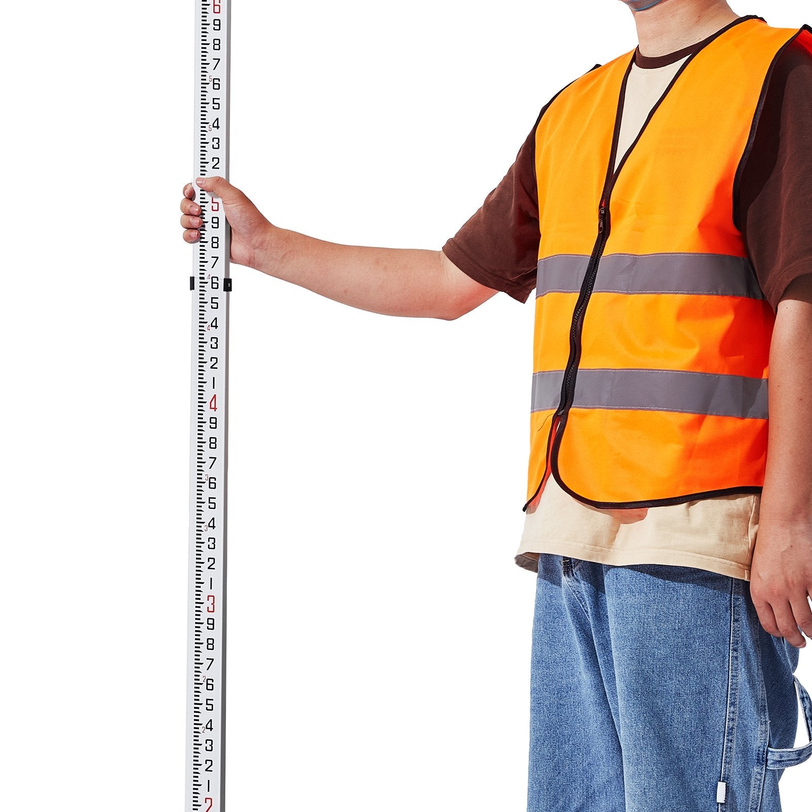 VEVOR Measuring Rod 25-Feet/10ths 6 Sections Telescopic Grade Rod 1/10ft w/ Bag