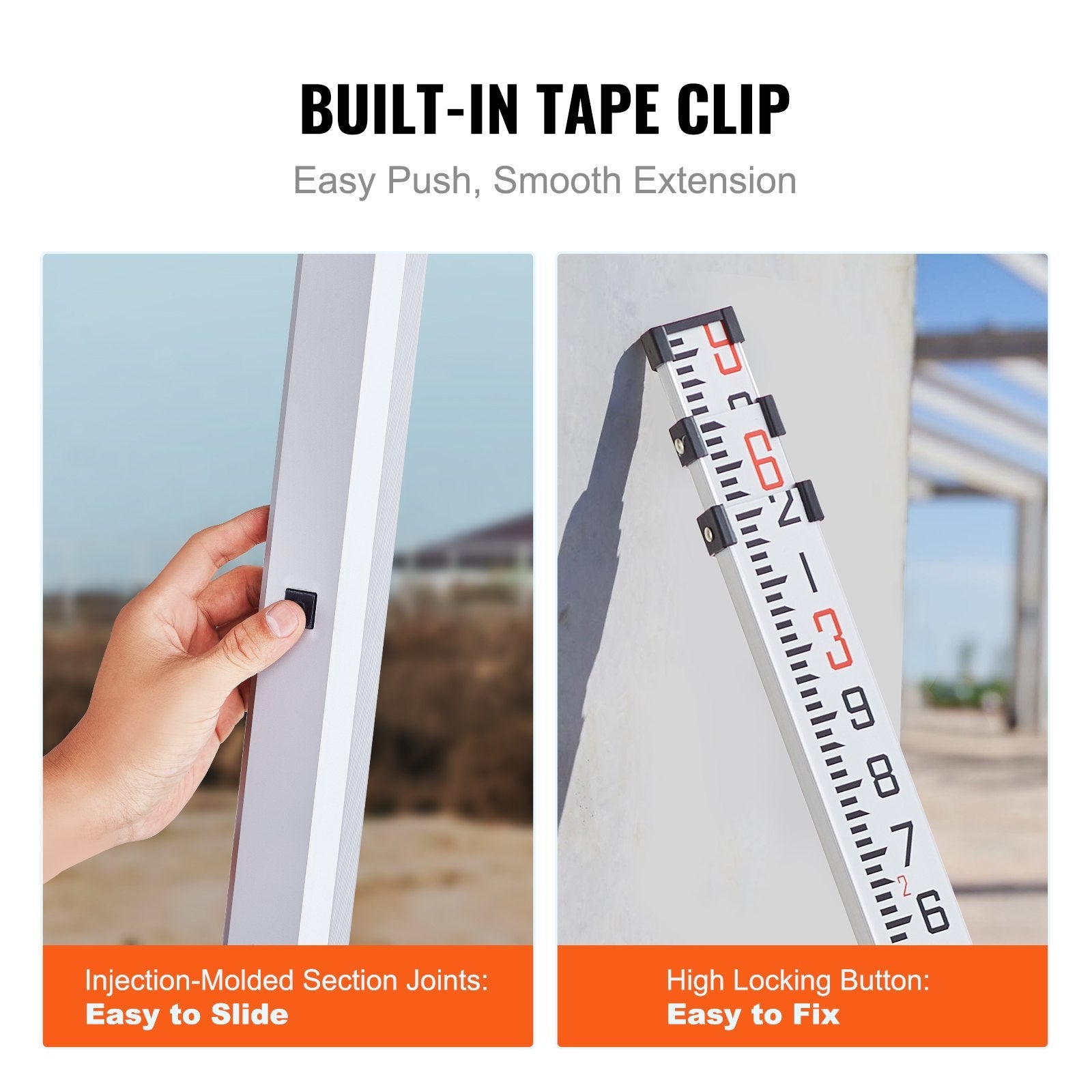 VEVOR Measuring Rod 9-Feet/10ths 3 Sections Telescopic Grade Rod 1/10ft w/ Bag