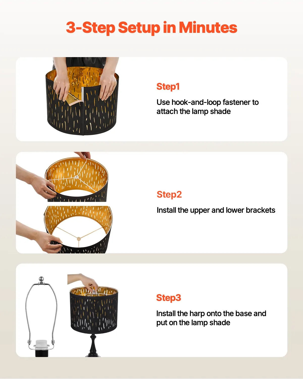 VEVOR Drum Lamp Shade 2 Set 13 x 13 x 10 in Medium Round Lampshade with Harp