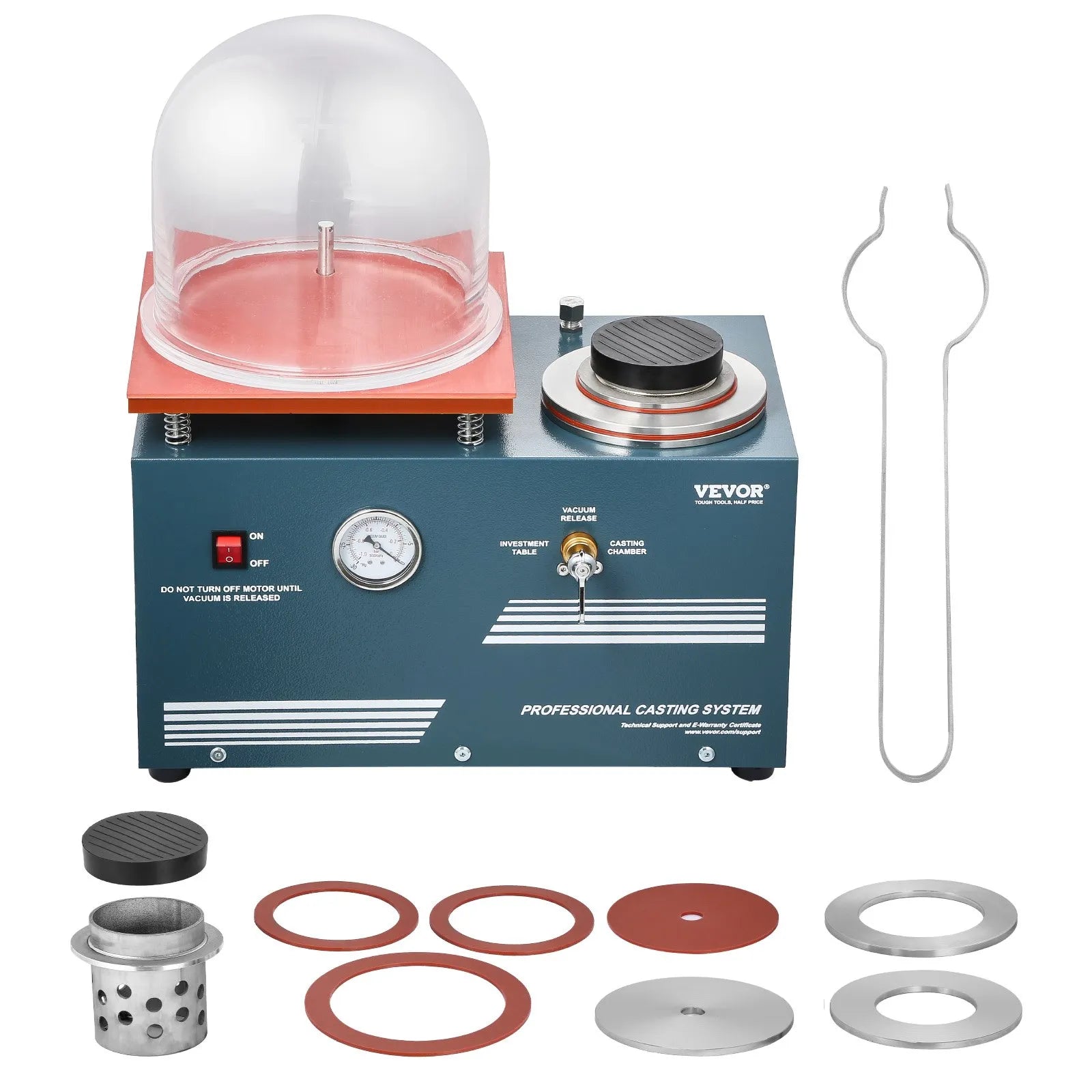 VEVOR Vacuum Investing Casting Machine 290W Power 3CFM Pump Bell Jar for Jewelry