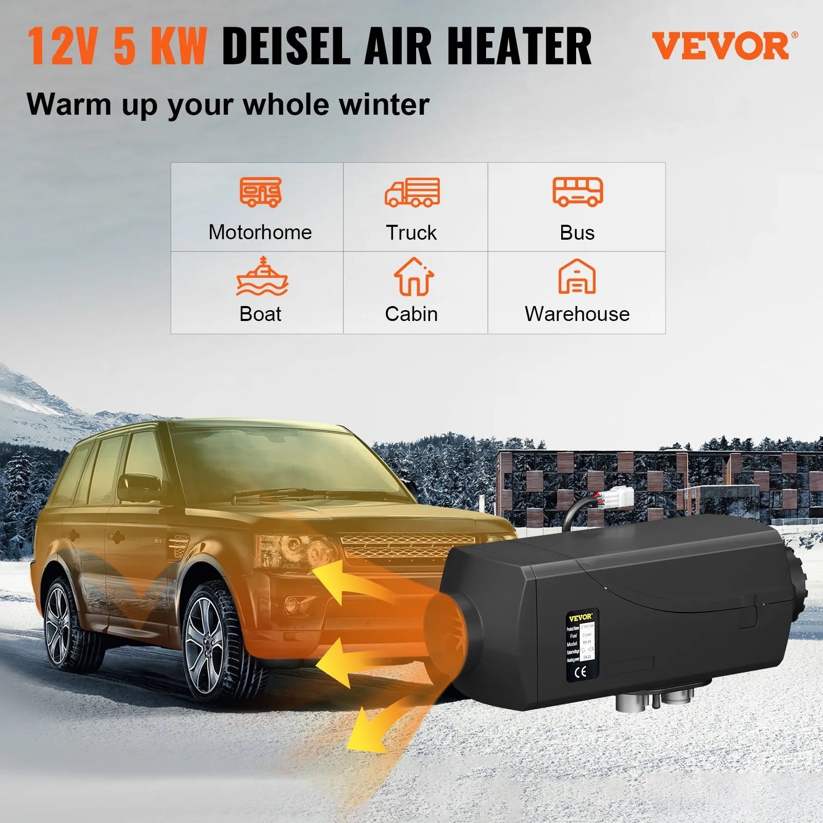 VEVOR 5KW 12V Diesel Air Heater with LCD Monitor and Remote Control, Parking Heater with Silencer for Truck, Car, Boat, Trailer