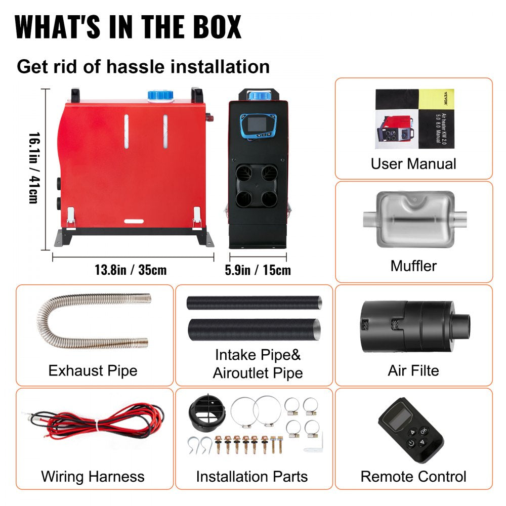 VEVOR 5kw Diesel Air Heater 12V Parking Heater Diesel 4 Holes for Caravan RV and Bus (12V 5KW with Blue LCD Monitor and Silencer)