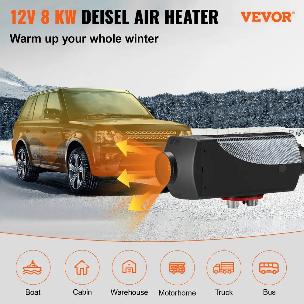 8KW Diesel Air Heater with Muffler, 12V Parking Heater with Remote Control and LCD Switch