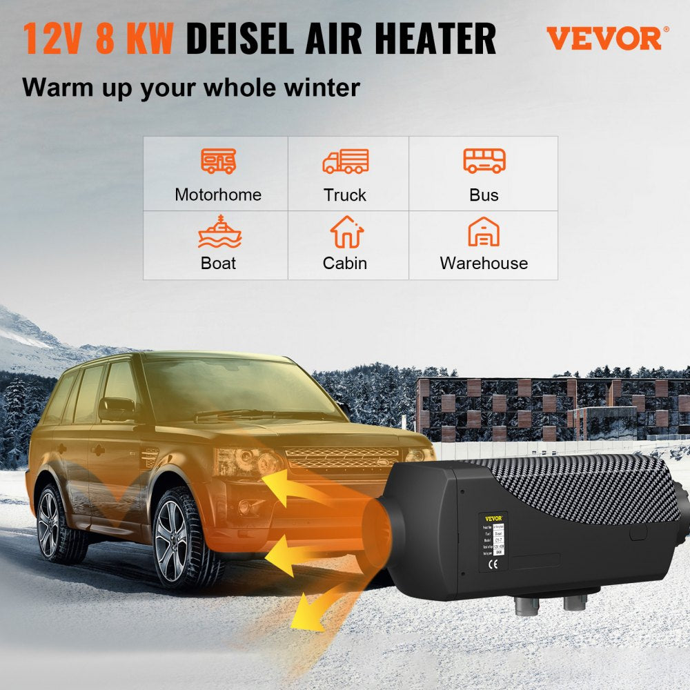 VEVOR 8KW Diesel Air Heater Muffler Diesel Heater 12V Remote Control Diesel Parking Heater with LCD Switch for Car Trucks Motor-home Boat and Bus