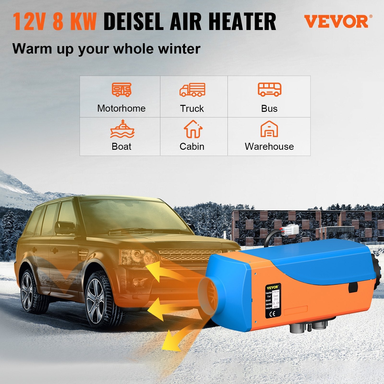 VEVOR Diesel Heater 12V Diesel Air Heater 8KW Diesel Parking Heater Remote Control with Blue Lcd Switch for Car Trucks Motor-home Boat Bus CAN (Blue & Orange)