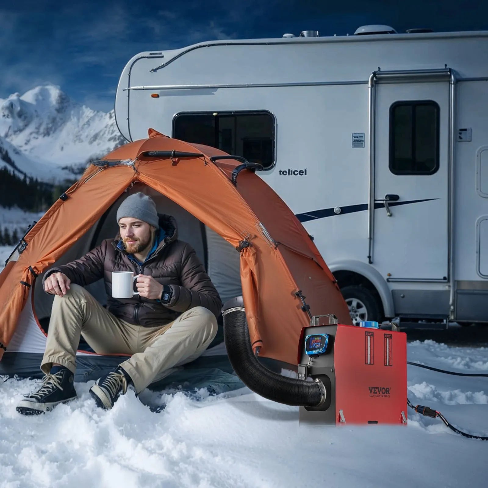 VEVOR 8 kW Diesel Air Heater – DC12-24V Fast Heating with Remote Control and Blue LCD, Low Noise, Pre-Heating Function for RV, Truck, Camper, Van, Boat, and Trailer