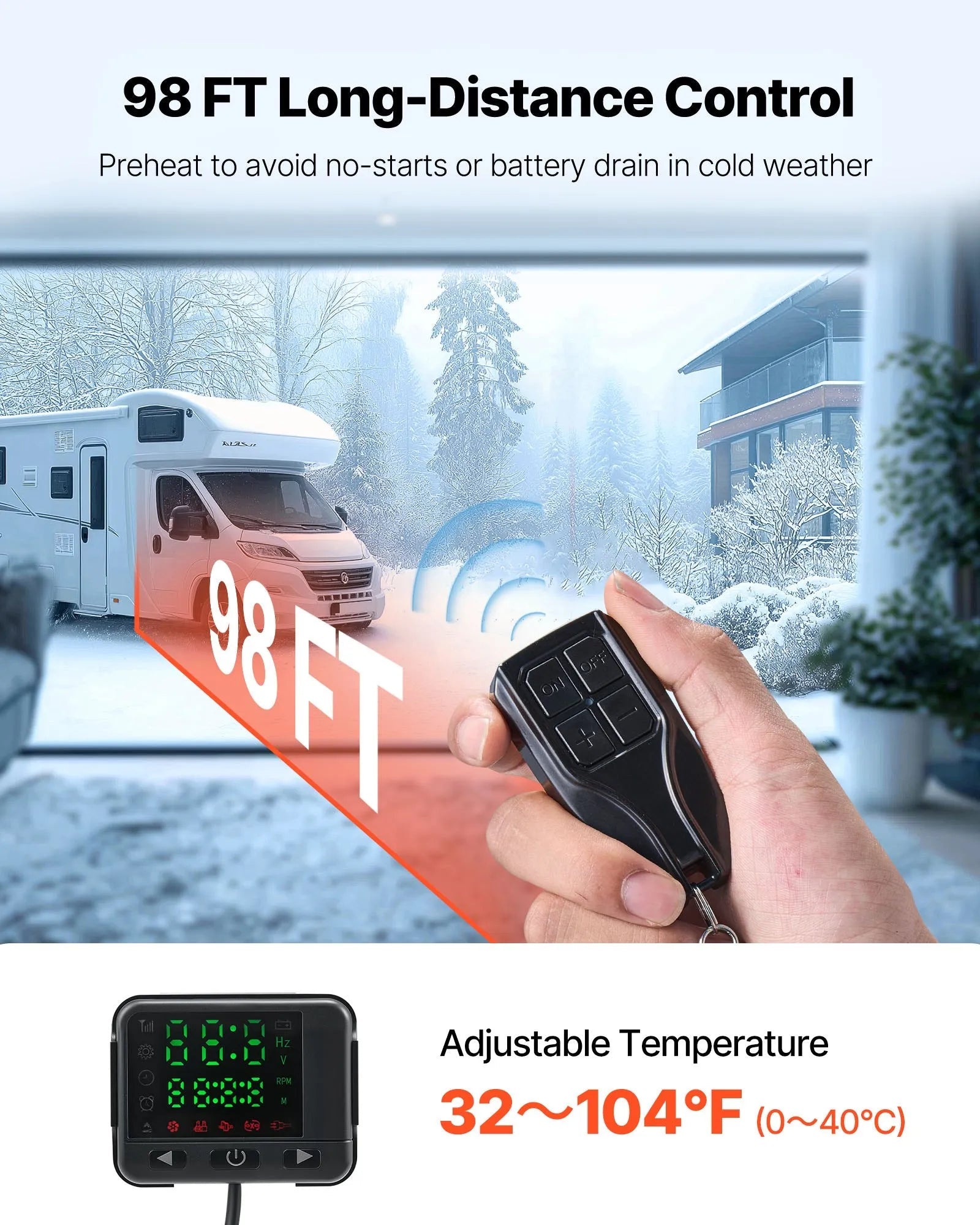 VEVOR Diesel Air Heater, 8 kW DC12-24V, Fast Heating Diesel Parking Heater with Remote Control and Color Digital Display, Low Noise, Voice Announcement, for RV, Truck, Camper, Van, Boat and Trailer