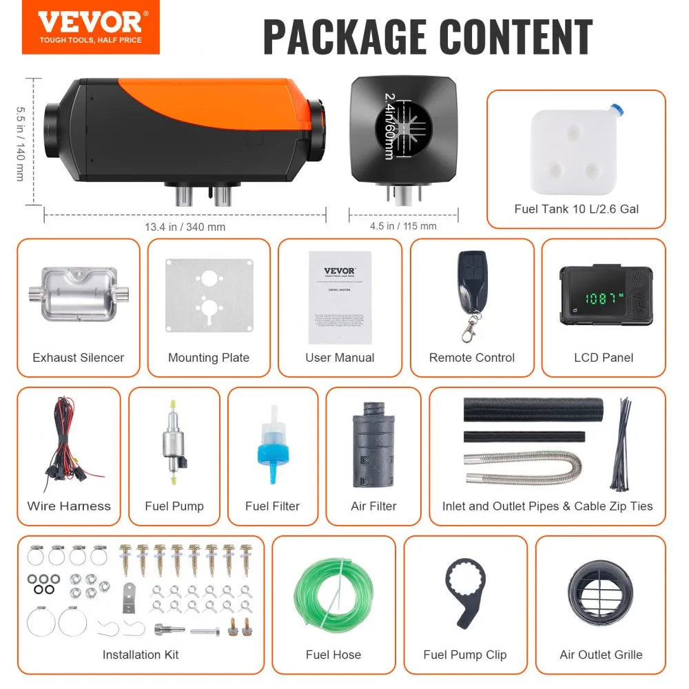 VEVOR Bluetooth App Control Diesel Air Heater, 12V 2KW Diesel Heater with Automatic Altitude Adjustment, Remote Control and LCD – Diesel Parking Heater for RV, Trailer, Camper, Van, Boat