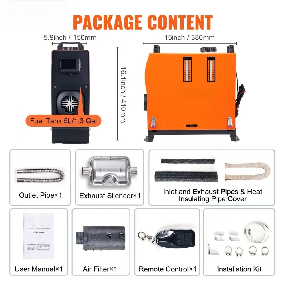 12V 5KW All-in-One Diesel Air Heater with Remote Control and LCD Display
