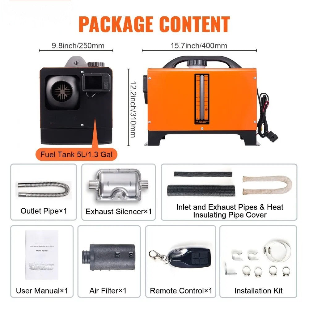 5KW Diesel Parking Heater with LCD Display and Automatic Altitude Adjustment for Camper Van, RV and Trailer