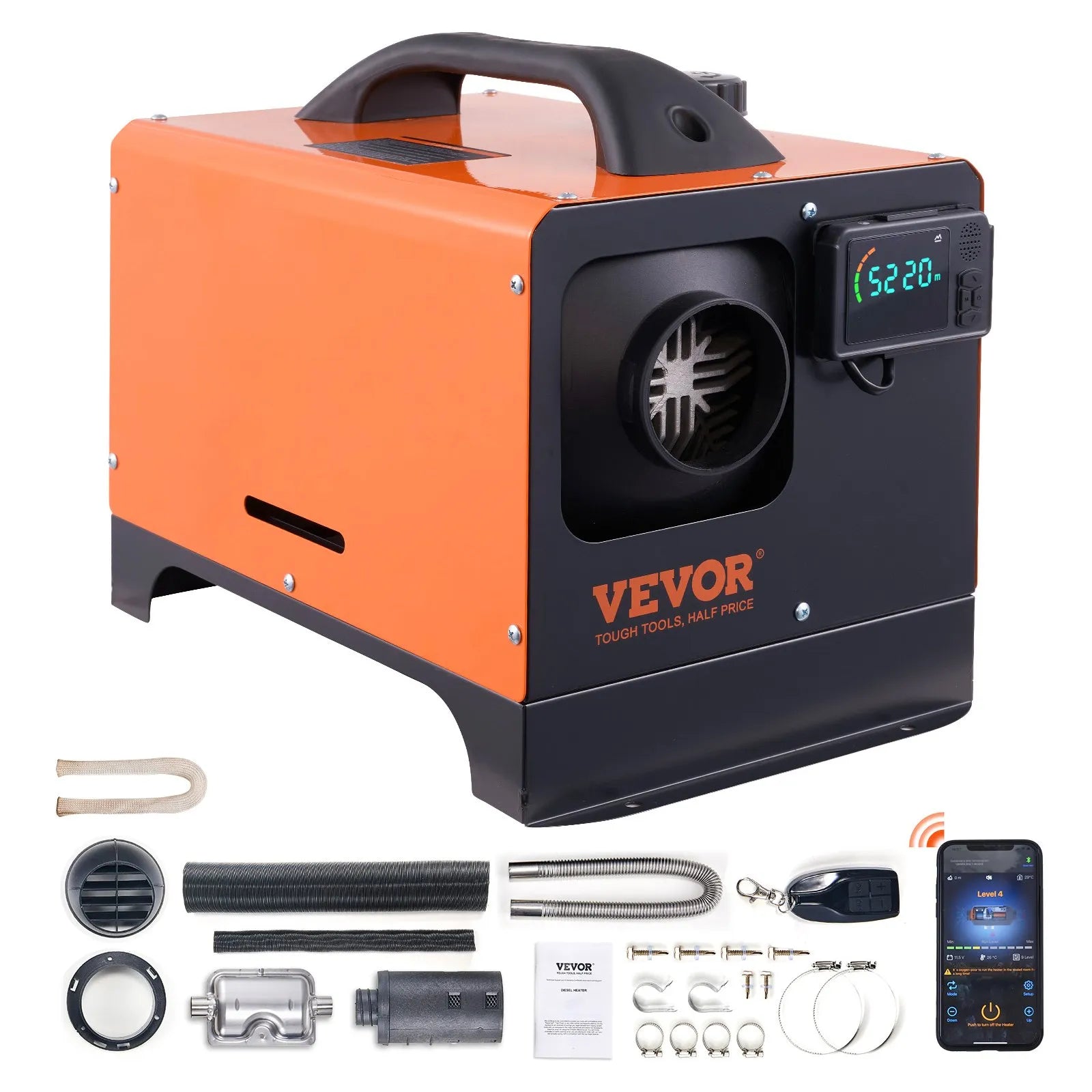 VEVOR 5 KW Diesel Air Heater – Bluetooth App Control, Remote, LCD & Automatic Altitude Adjustment for RV, Camper, Trailer, Boat