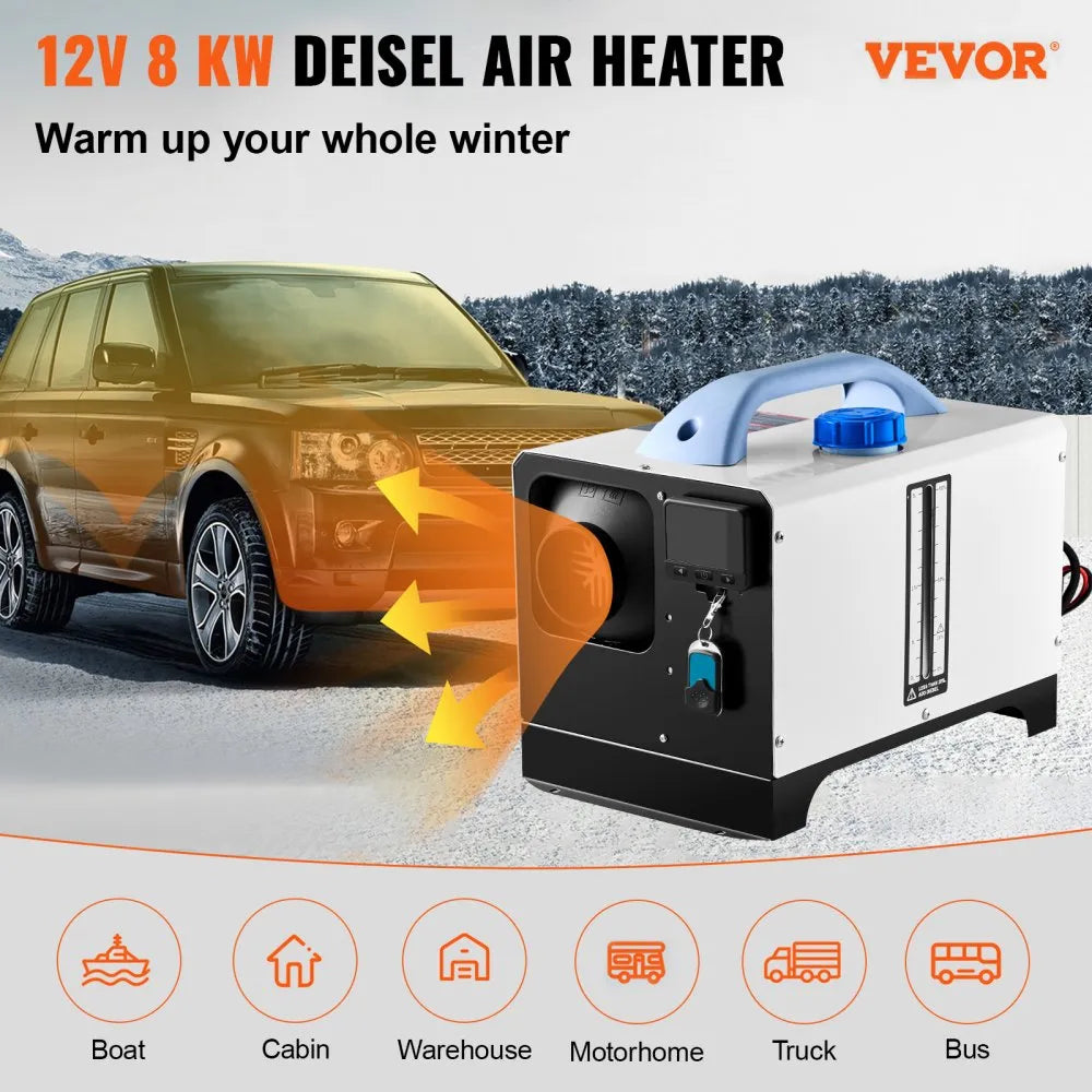 8KW 12V Diesel Air Parking Heater with Black LCD Switch and Remote Control