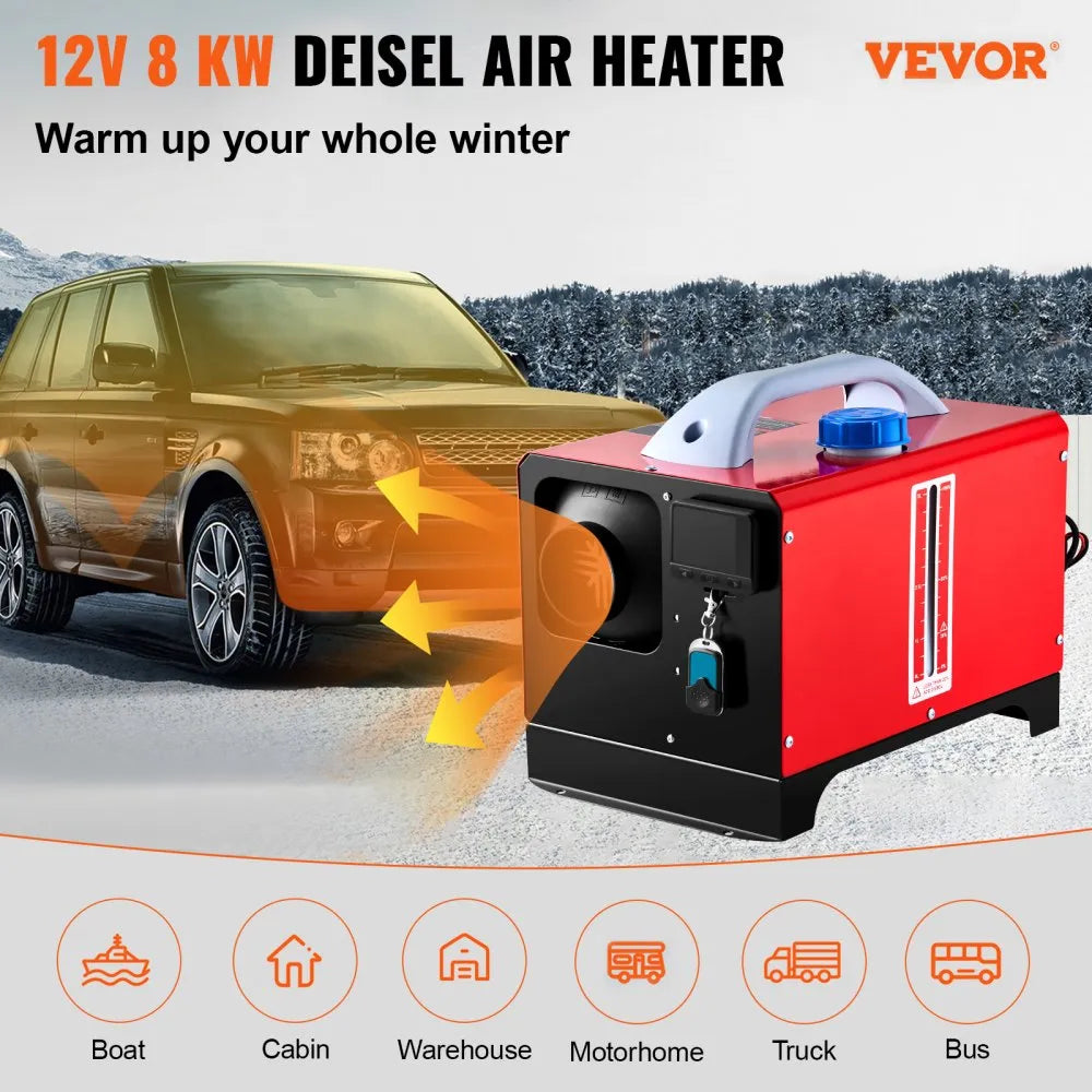 8KW 12V Diesel Air Parking Heater with Black LCD Switch and Remote Control