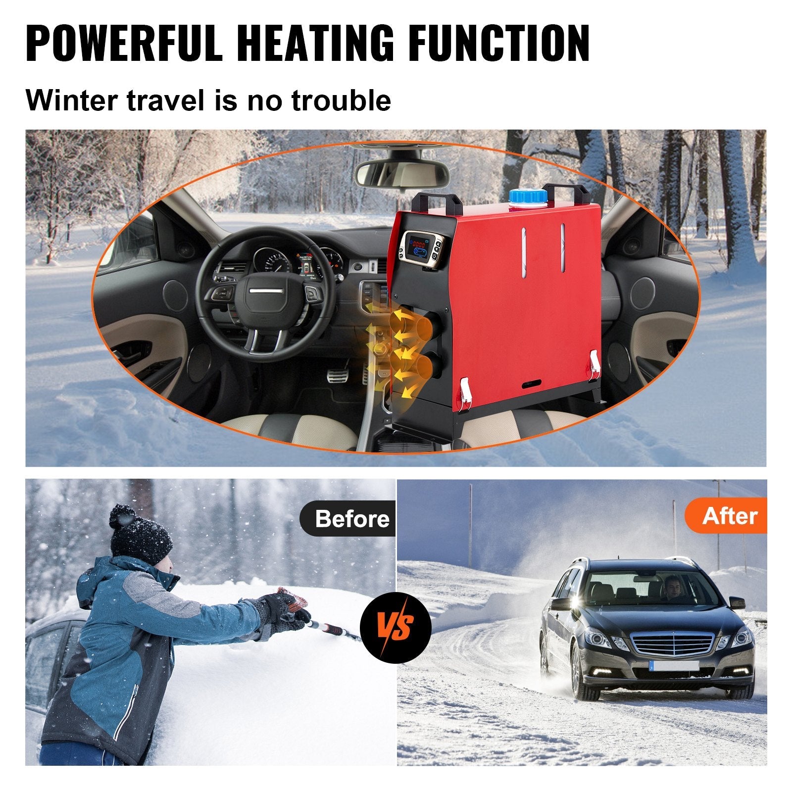 VEVOR Diesel Heater 12V Diesel Air Heater Muffler 5KW Diesel Air Heater 4 Holes with Remote Control & LCD Thermostat Monitor for Car Trucks Motor-Home Boat and Bus