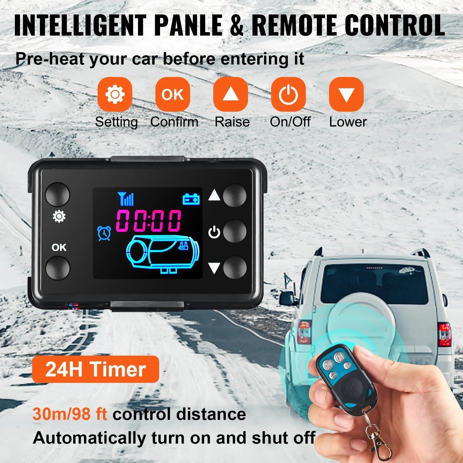 VEVOR 5KW Diesel Air Heater – All-in-One 12V Parking Heater with LCD & Remote Control, Low Noise, Fast Heating for RVs, Motorhomes, Buses, and Trailers