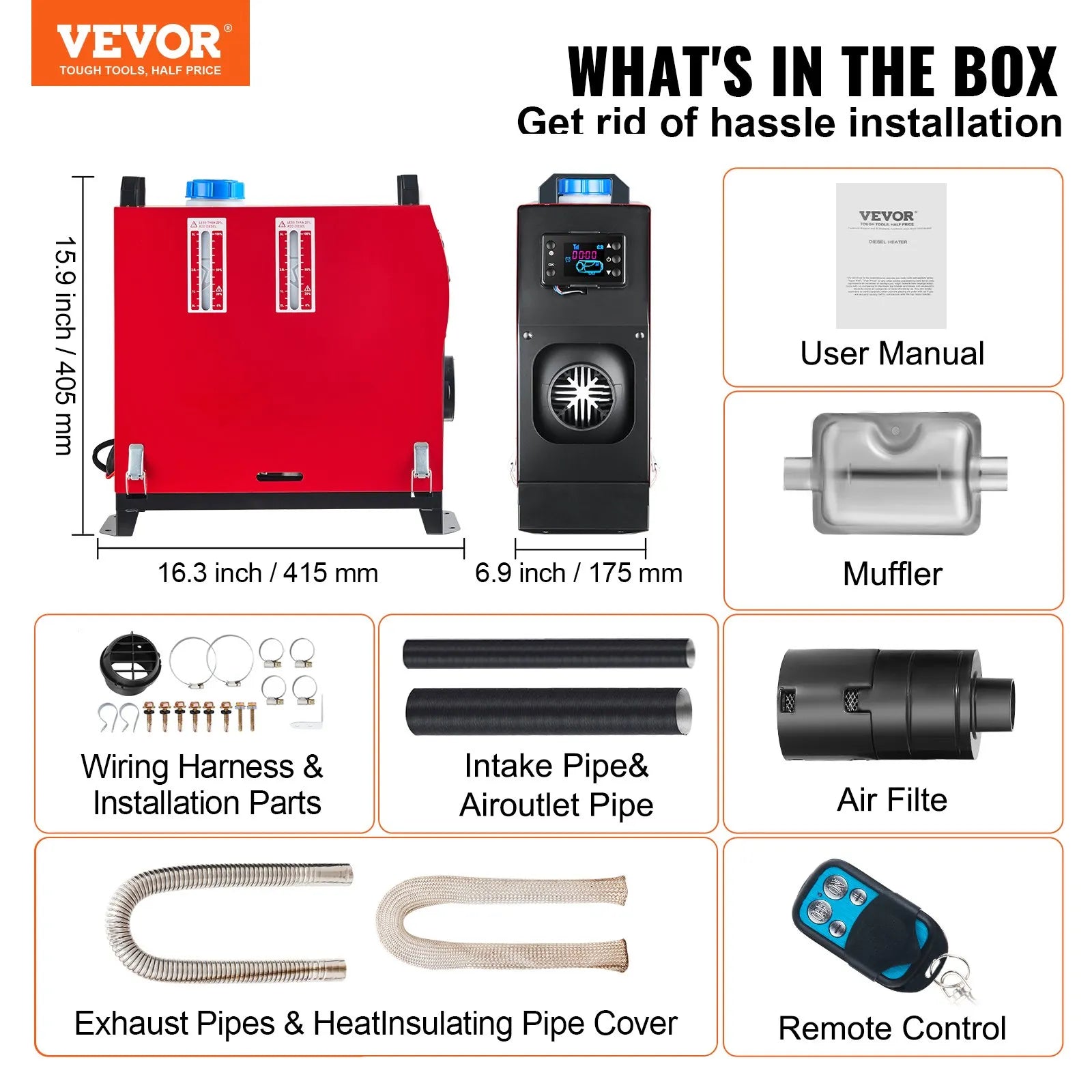 VEVOR 5KW Diesel Air Heater – All-in-One 12V Parking Heater with LCD & Remote Control, Low Noise, Fast Heating for RVs, Motorhomes, Buses, and Trailers