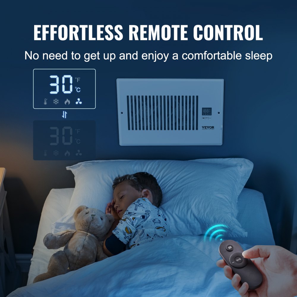 VEVOR Register Booster Fan, Quiet Vent Booster Fan Fits 6” x 10” Register Holes, with Remote Control and Thermostat Control, Adjustable Speed for Heating Cooling Smart Vent, White