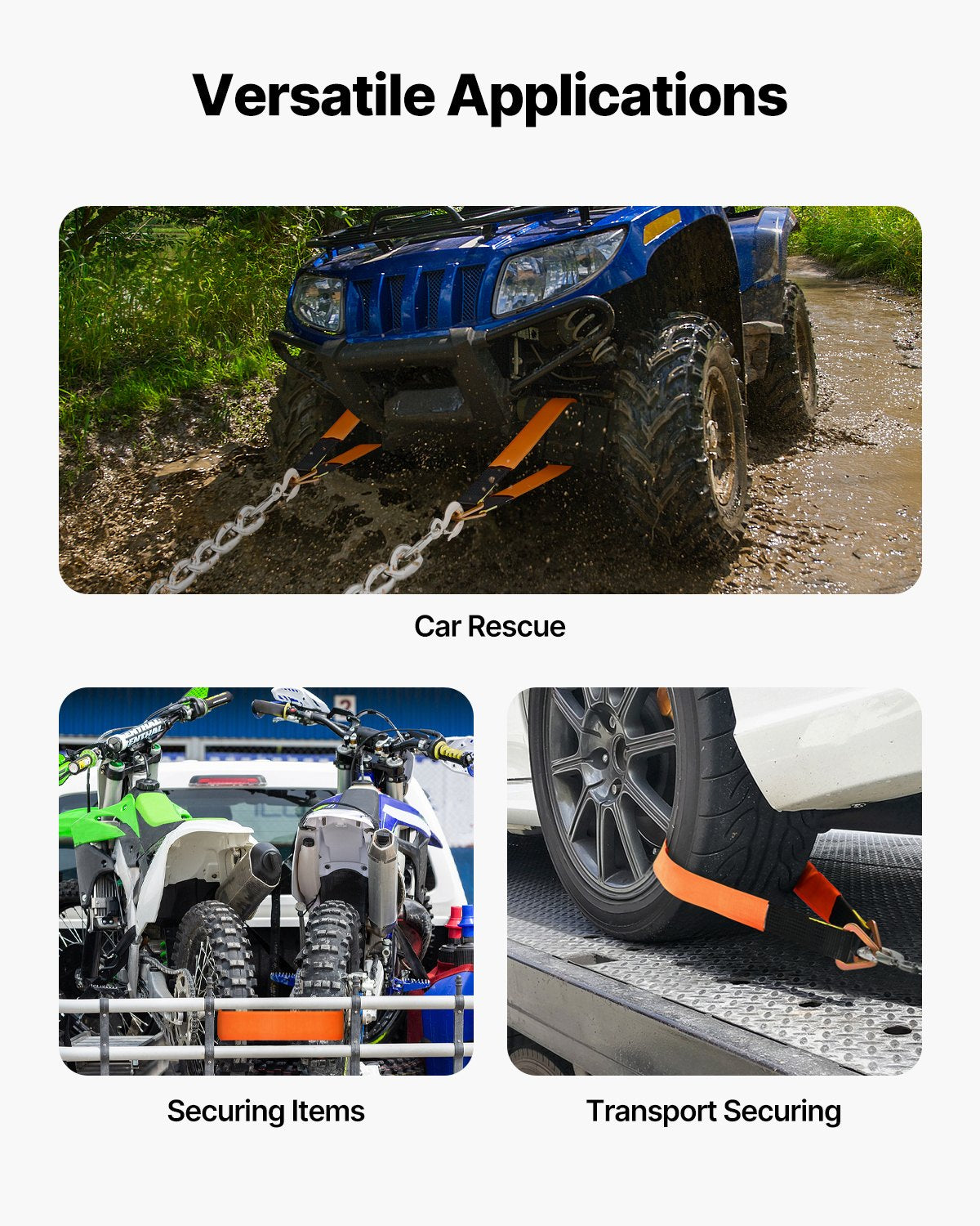 VEVOR Axle Straps Axle Tie Down Straps D Ring 2 in x 3.2 ft for Trailer Truck