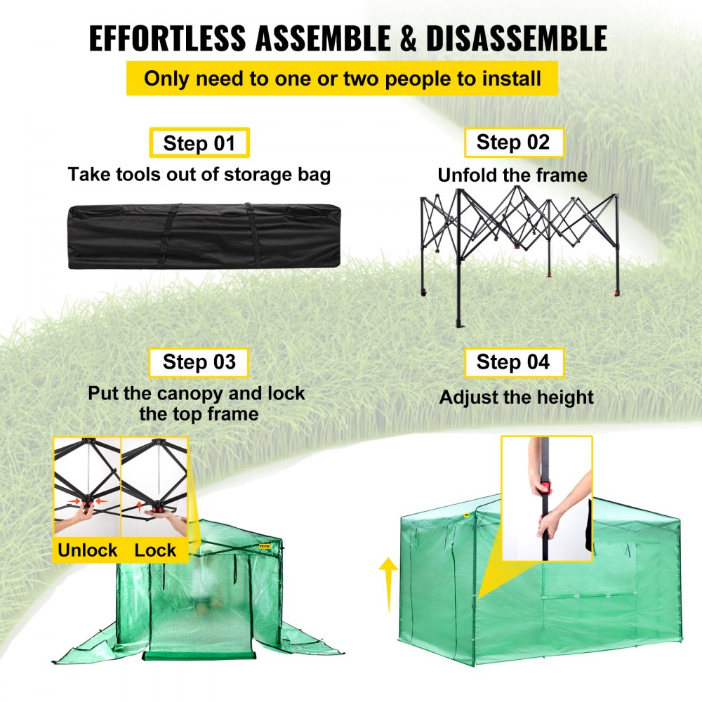 Vevor Walk-in Greenhouse Portable Pop-up Garden 12x8ft W/roll-up Doors & Windows