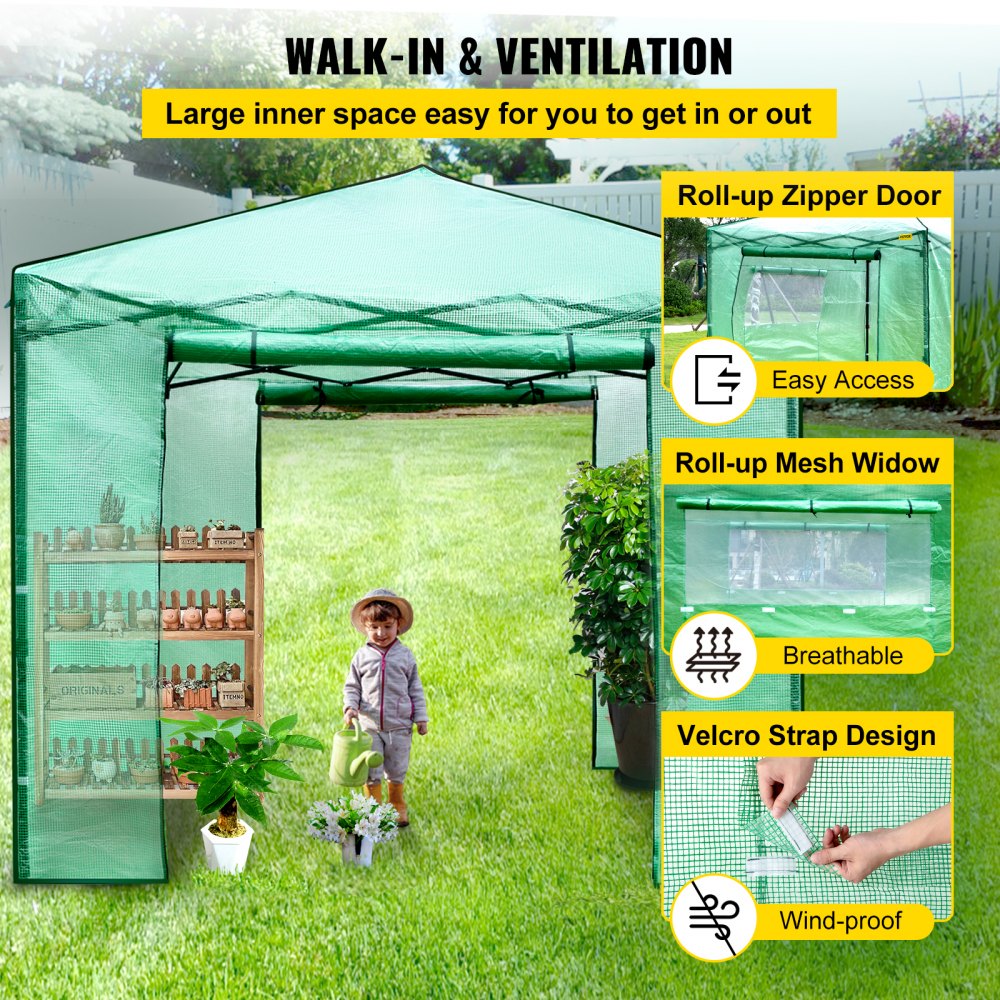 Vevor Walk-in Greenhouse Portable Pop-up Garden 12x8ft W/roll-up Doors & Windows