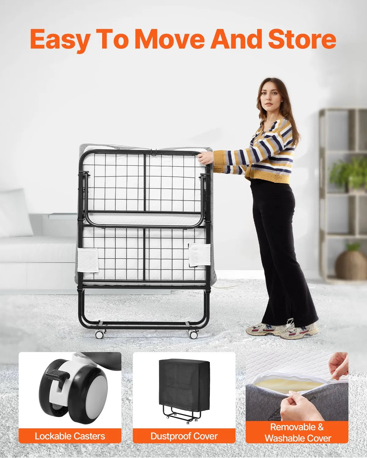 VEVOR Rollaway Bed Folding Bed with 4 inches Foam Mattress for Adults & Guest