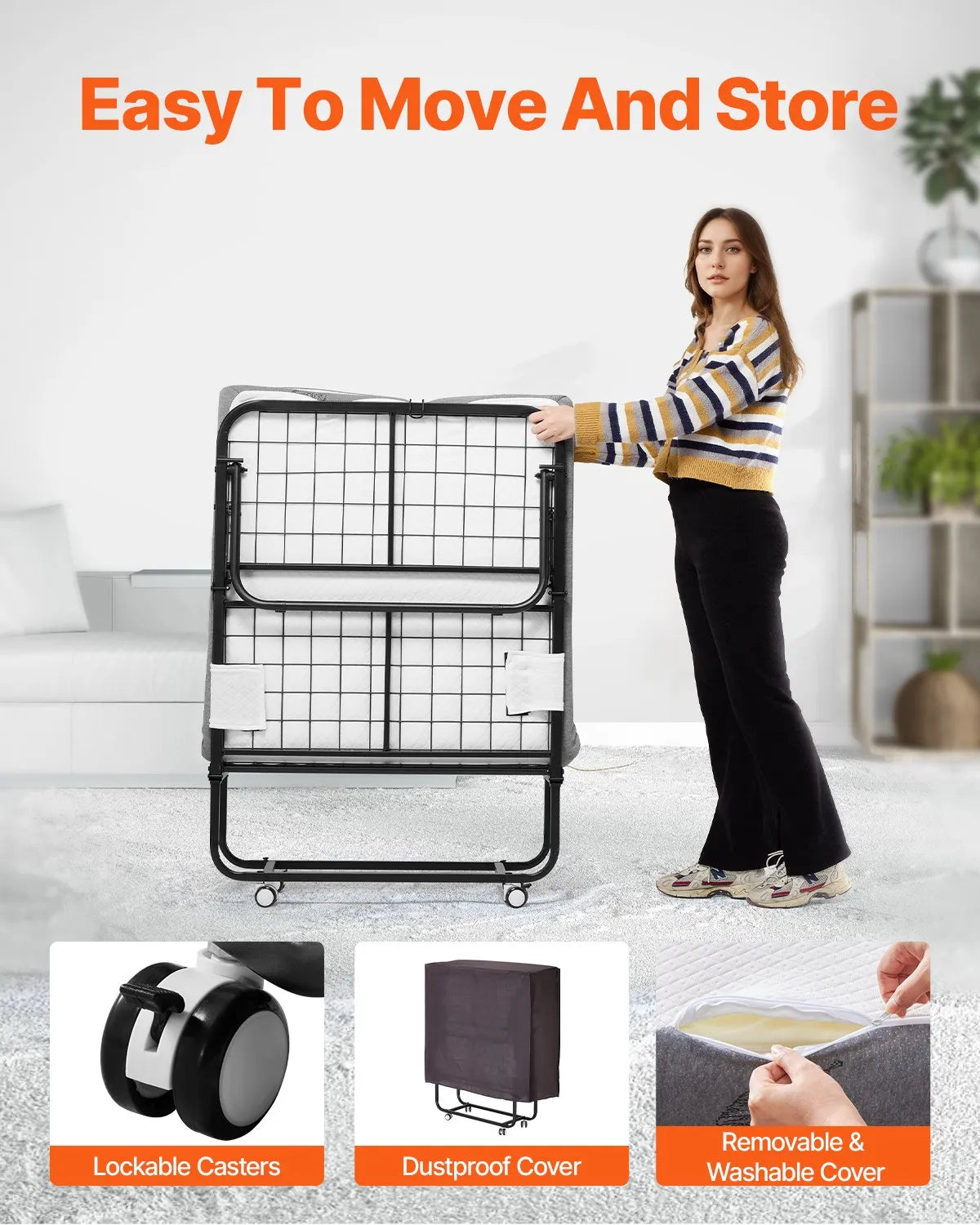 VEVOR Rollaway Bed Folding Bed with 5 inches Foam Mattress for Adults & Guest