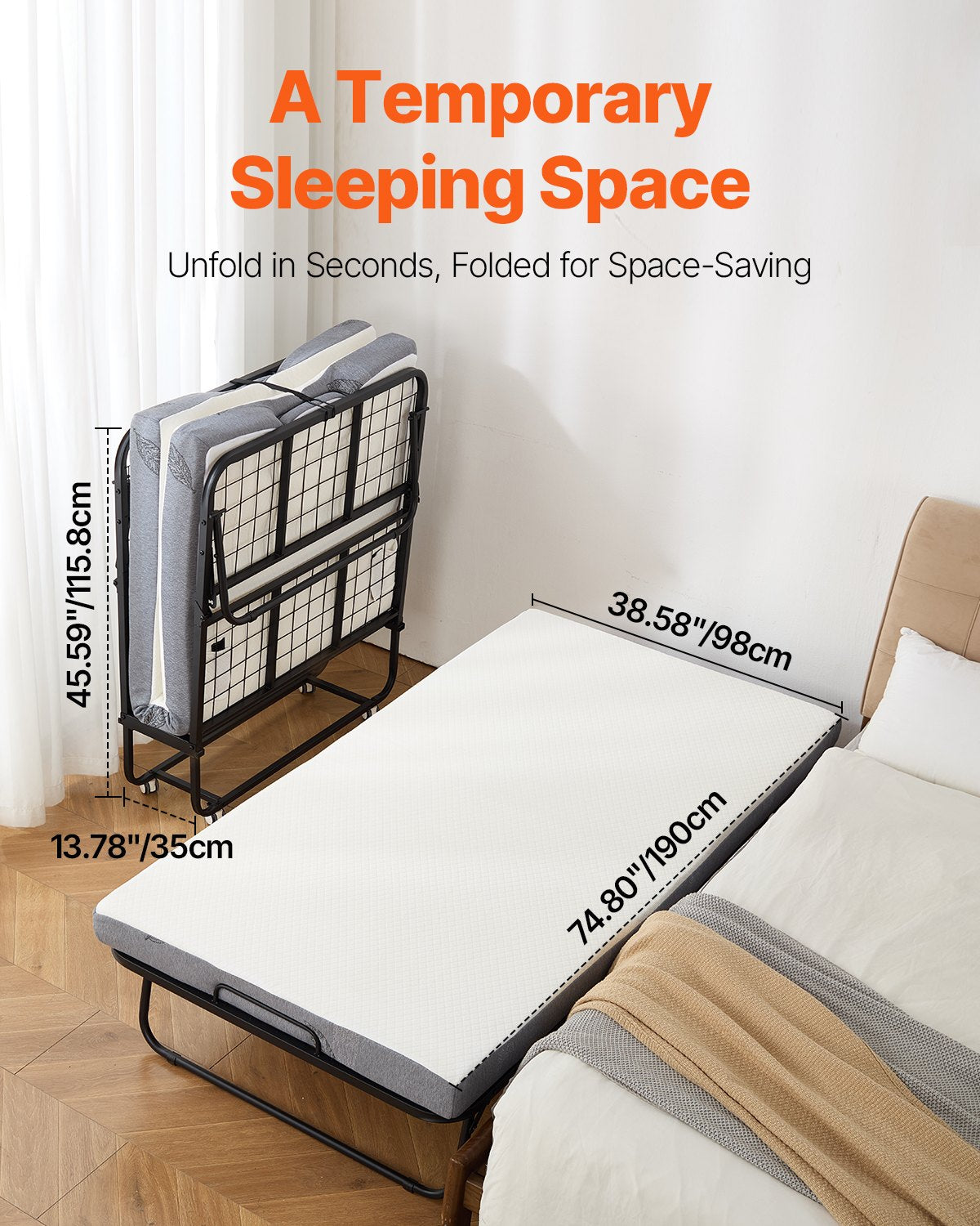 VEVOR Rollaway Bed Folding Bed with 4 in Foam Mattress for Adults and Guest