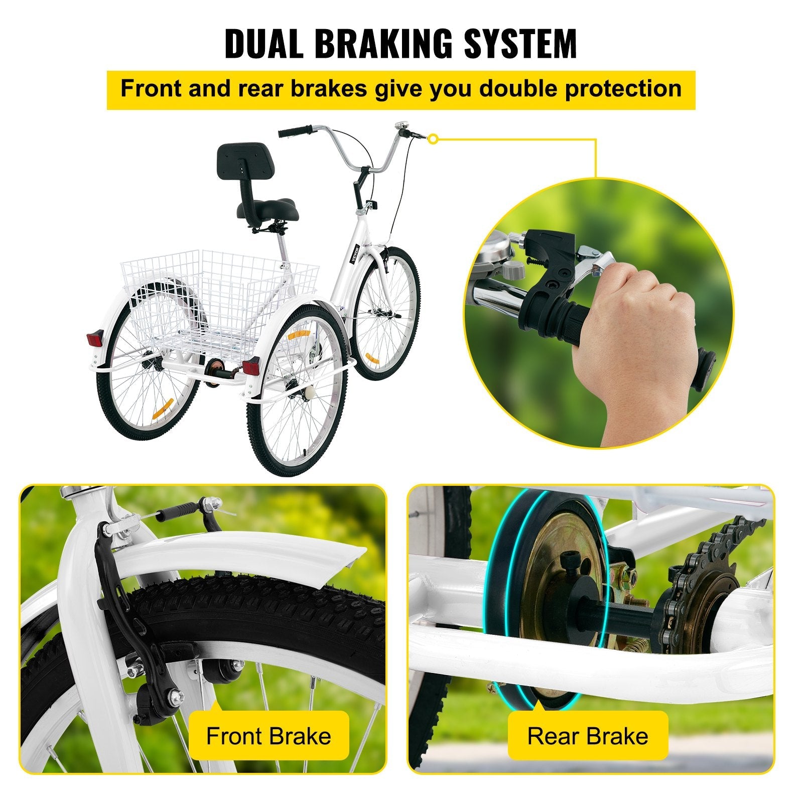 VEVOR Tricycle Adult 26’’ Wheels Adult Tricycle 1-Speed 3 Wheel Bikes For Adults Three Wheel Bike For Adults Adult Trike Adult Folding Tricycle Foldable Adult Tricycle 3 Wheel Bike Trike For Adults