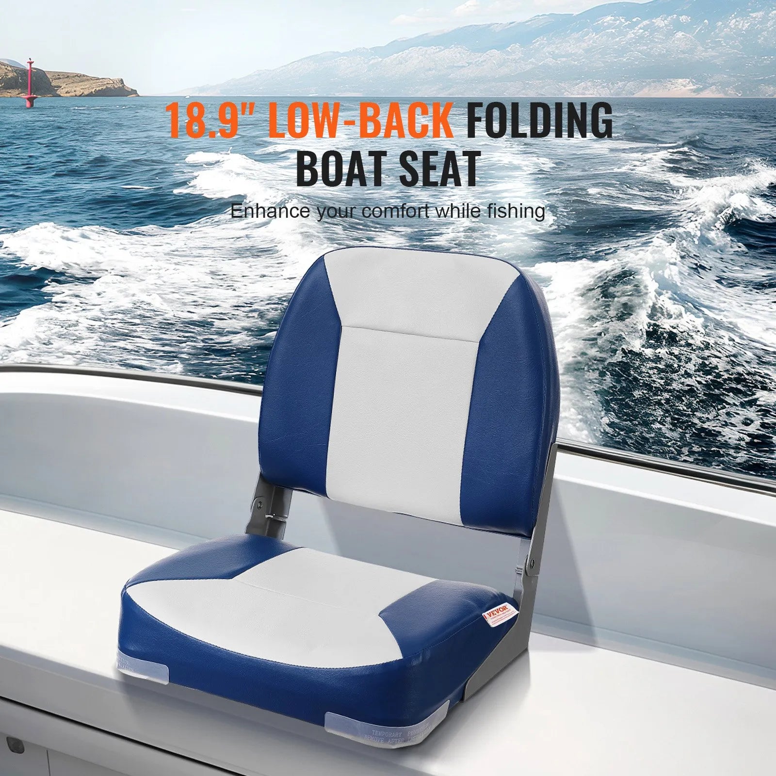 VEVOR Boat Seat Low Back Fold-Down Fishing Boat Seat Chair with Sponge Padding