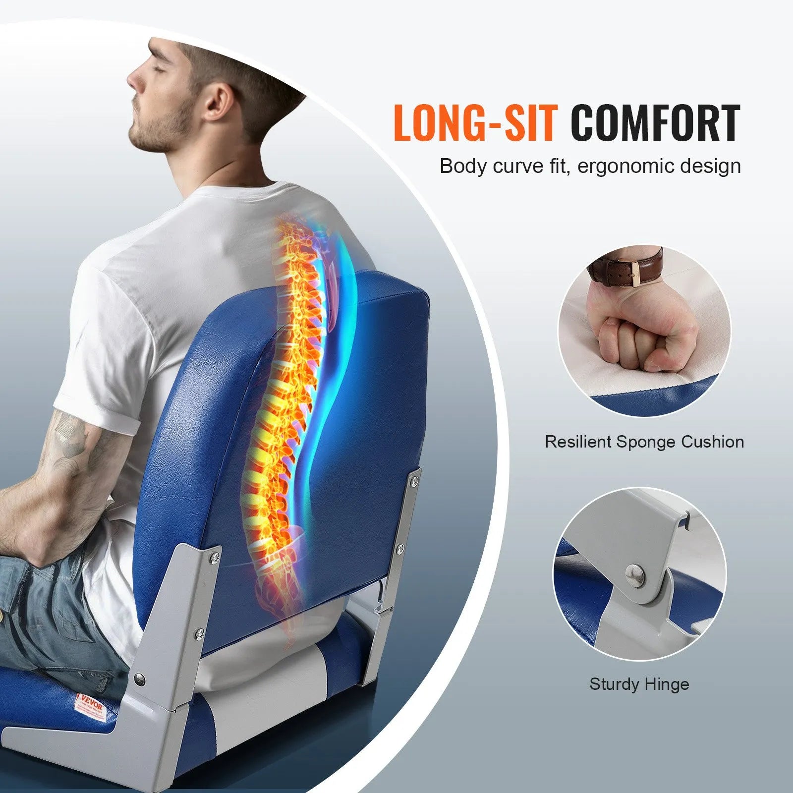 VEVOR Boat Seat Low Back Fold-Down Fishing Boat Seat Chair with Sponge Padding