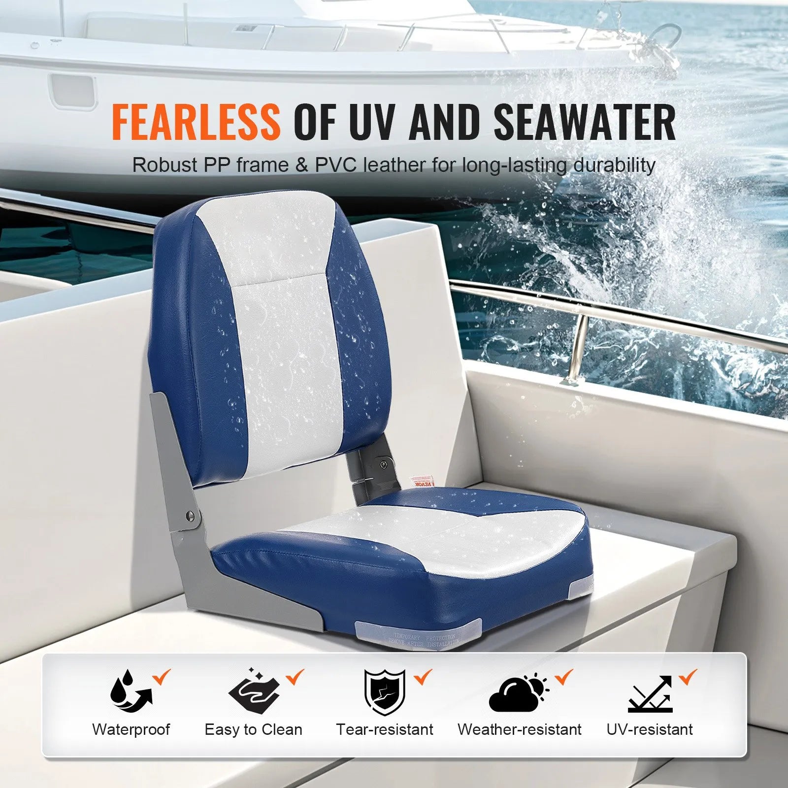 VEVOR Boat Seat Low Back Fold-Down Fishing Boat Seat Chair with Sponge Padding