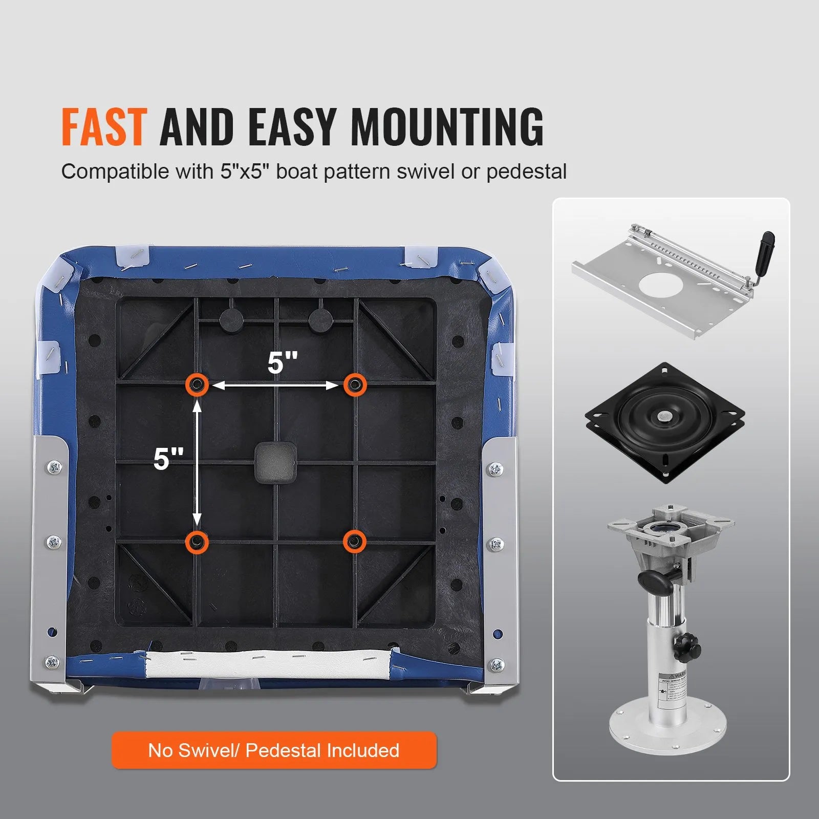 VEVOR Boat Seat Low Back Fold-Down Fishing Boat Seat Chair with Sponge Padding