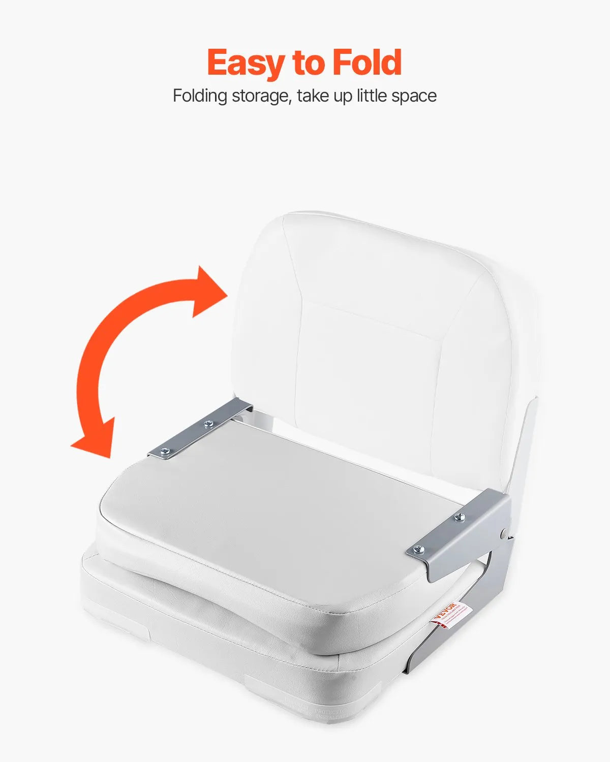 VEVOR Boat Seat, Low Backrest, Folding Fishing Boat Seat with Thickened Sponge Cushion & Waterproof PVC Leather, Aluminum Alloy Hinges, Flip Up Boat Seat for Fishing Boats, Yachts, Ships, White