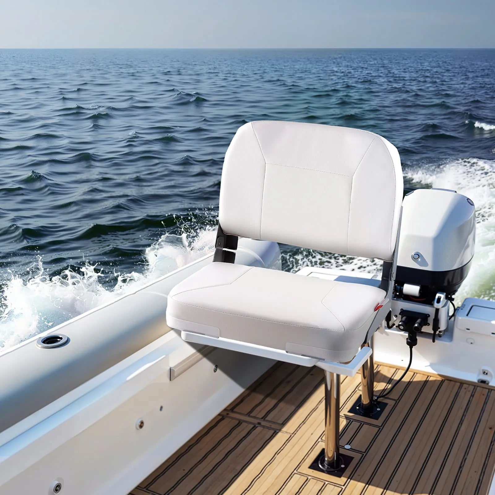 VEVOR Boat Seat, Low Backrest, Folding Fishing Boat Seat with Thickened Sponge Cushion & Waterproof PVC Leather, Aluminum Alloy Hinges, Flip Up Boat Seat for Fishing Boats, Yachts, Ships, White