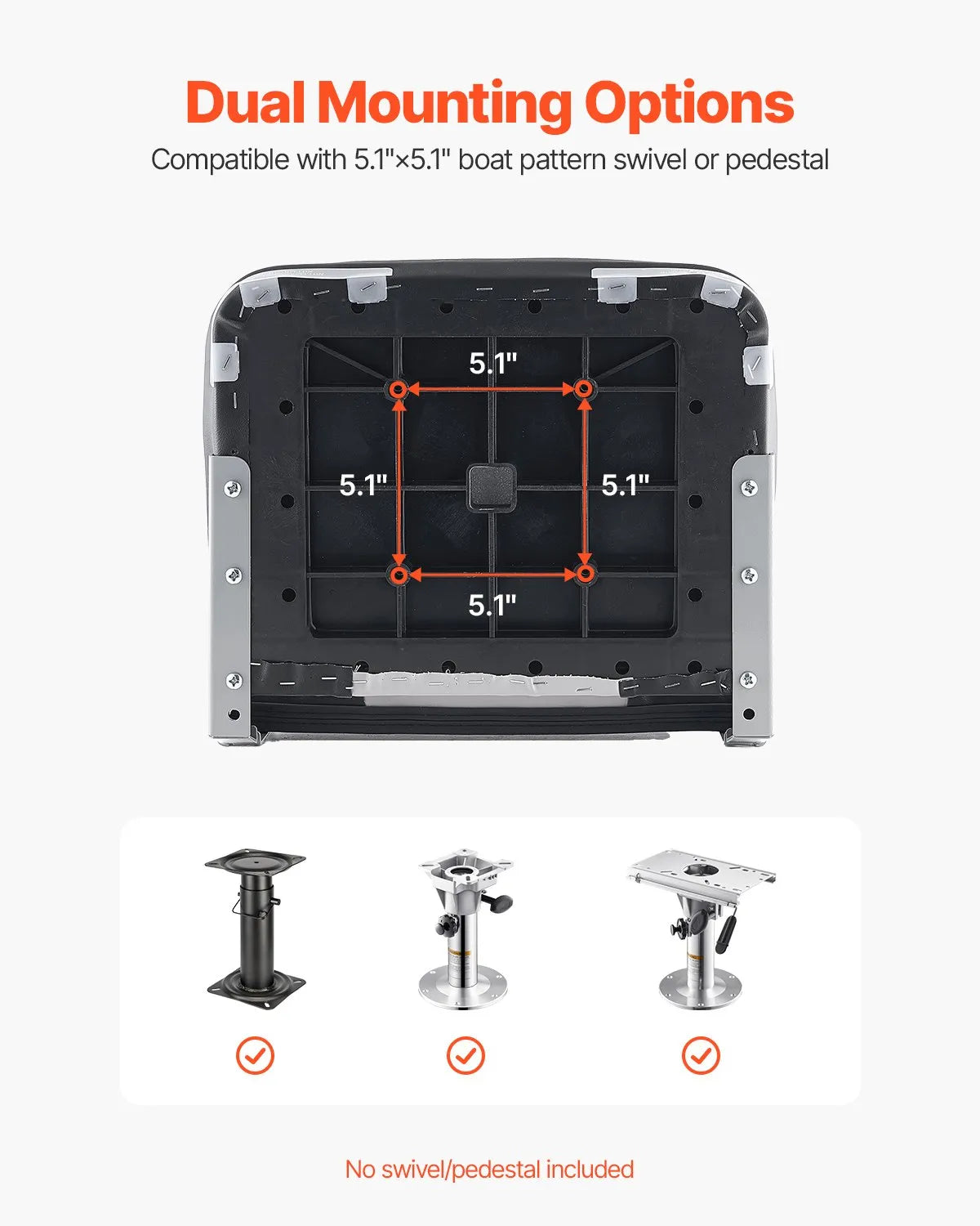 VEVOR Boat Seat, Low Backrest, Folding Fishing Boat Seat with Thickened Sponge Cushion & Waterproof PVC Leather, Aluminum Alloy Hinges, Flip Up Boat Seat for Fishing Boats, Yachts, Ships, Black & Grey