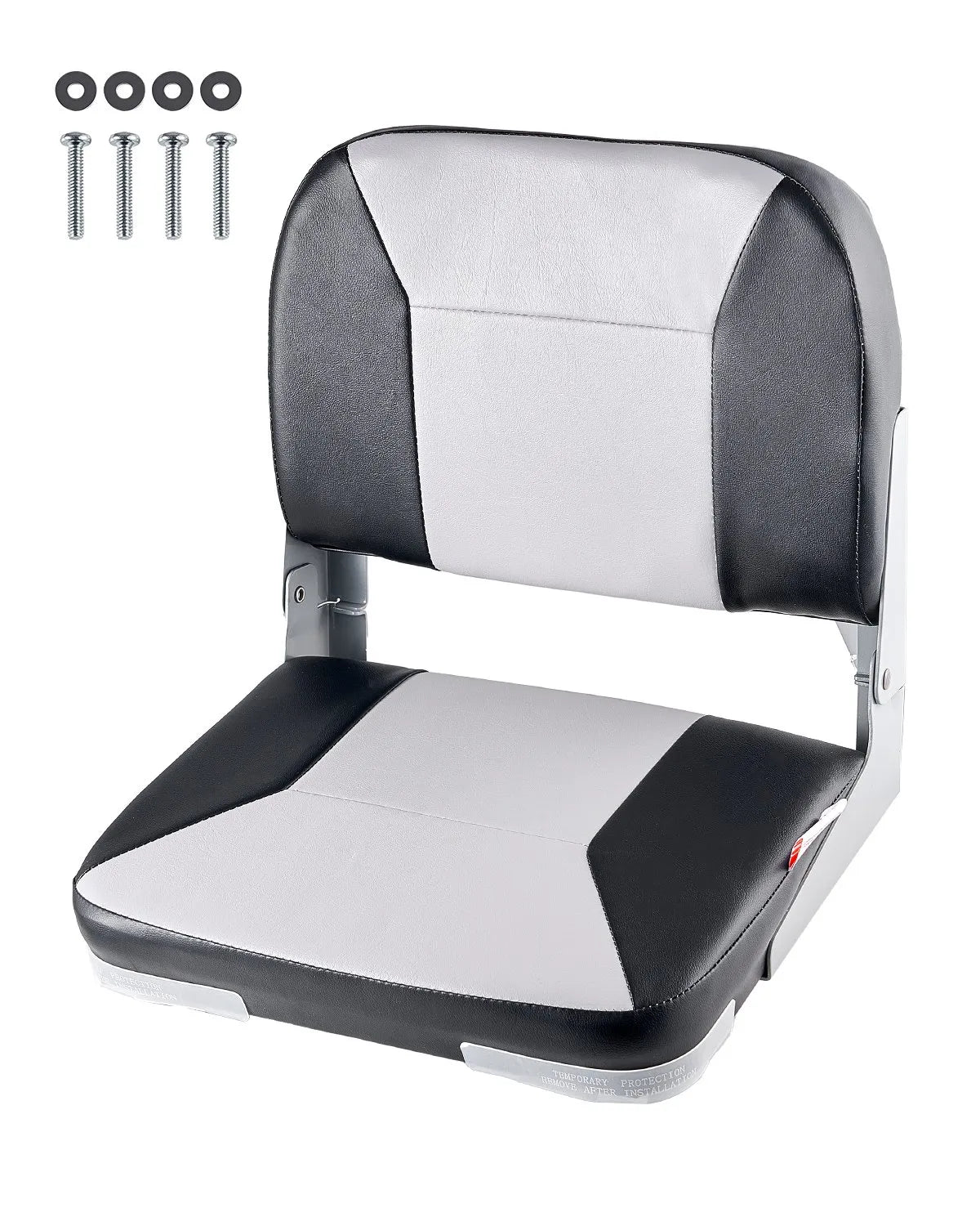 VEVOR Boat Seat, Low Backrest, Folding Fishing Boat Seat with Thickened Sponge Cushion & Waterproof PVC Leather, Aluminum Alloy Hinges, Flip Up Boat Seat for Fishing Boats, Yachts, Ships, Black & Grey