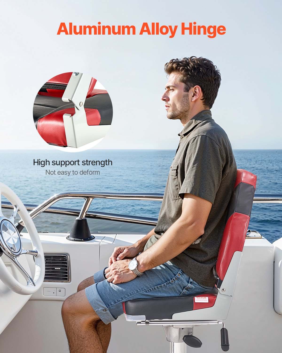 VEVOR Boat Seat High Backrest Folding Boat Seat Sponge Cushion Black & Red