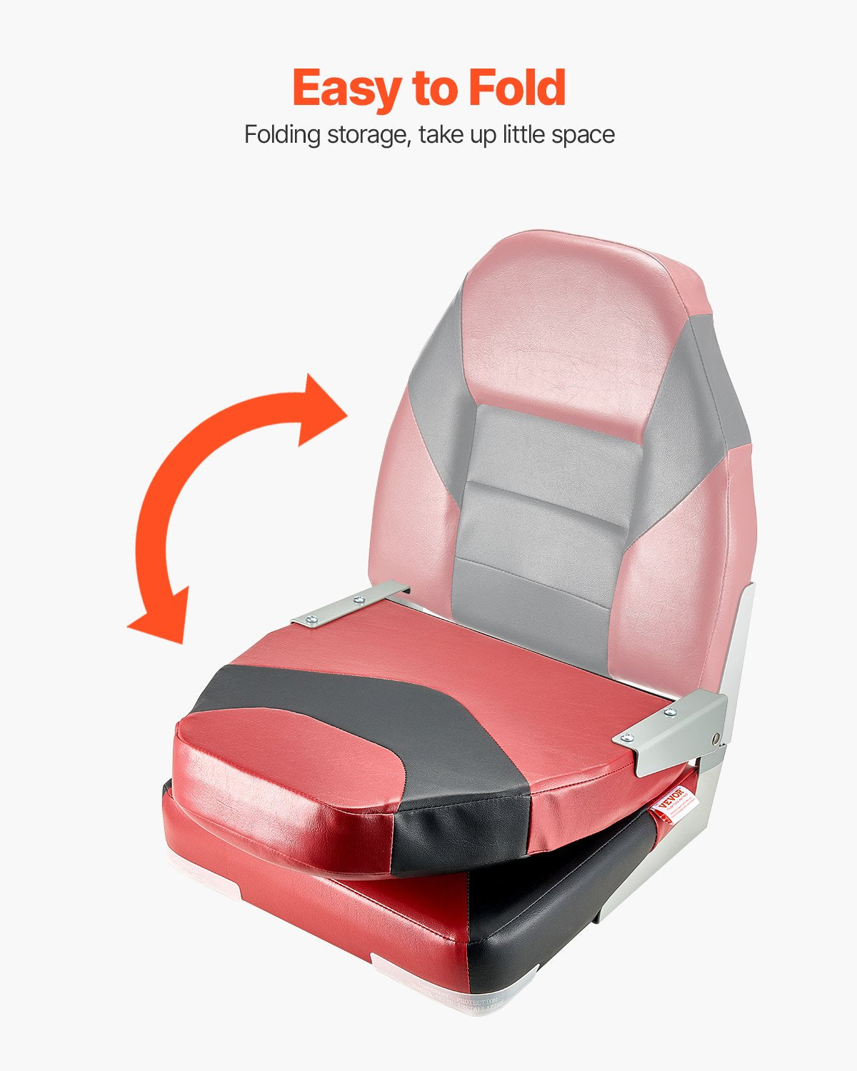 VEVOR Boat Seat High Backrest Folding Boat Seat Sponge Cushion Black & Red