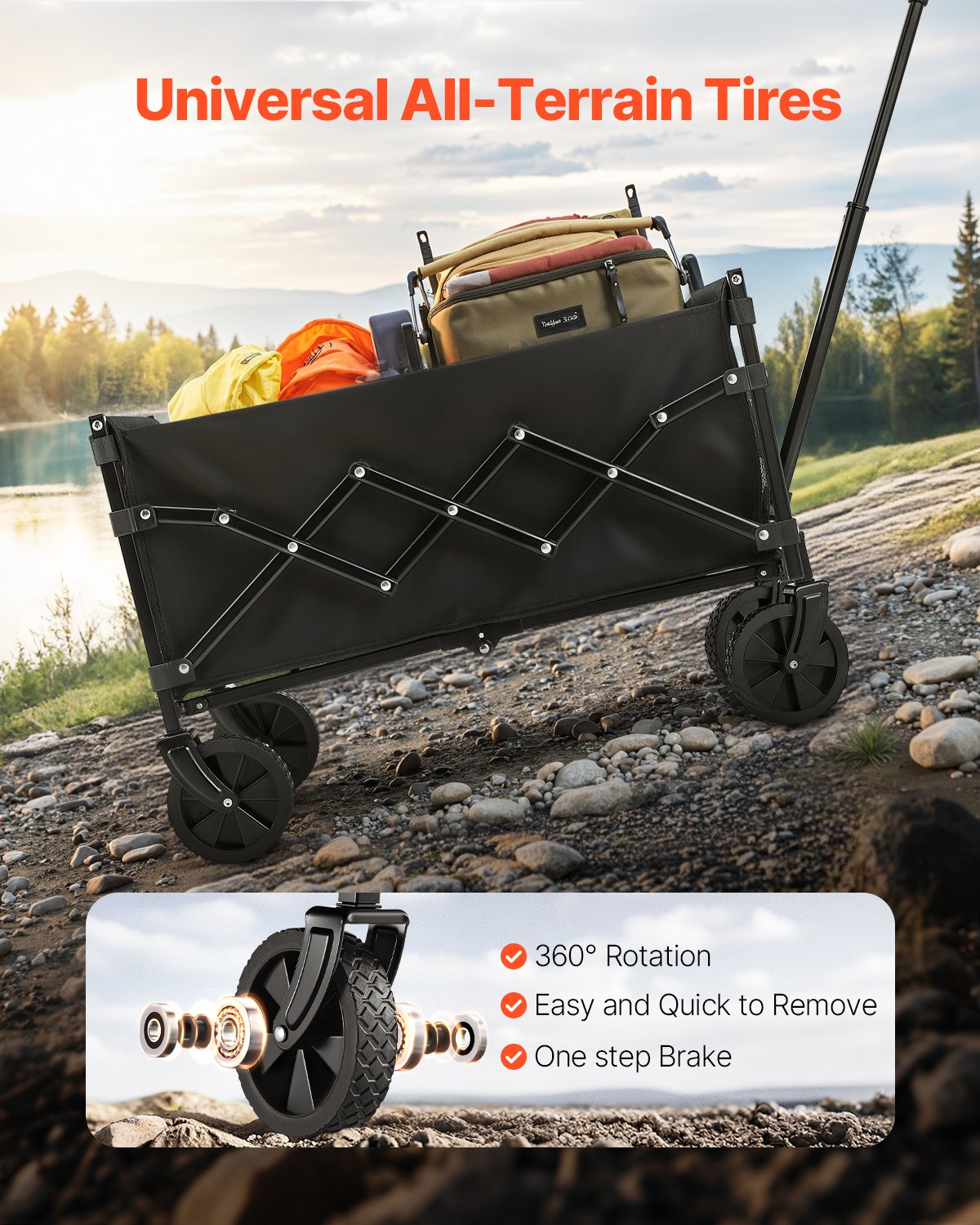 VEVOR Collapsible Wagon Carts 120L & 225LBS Heavy Duty Folding Garden Cart Black