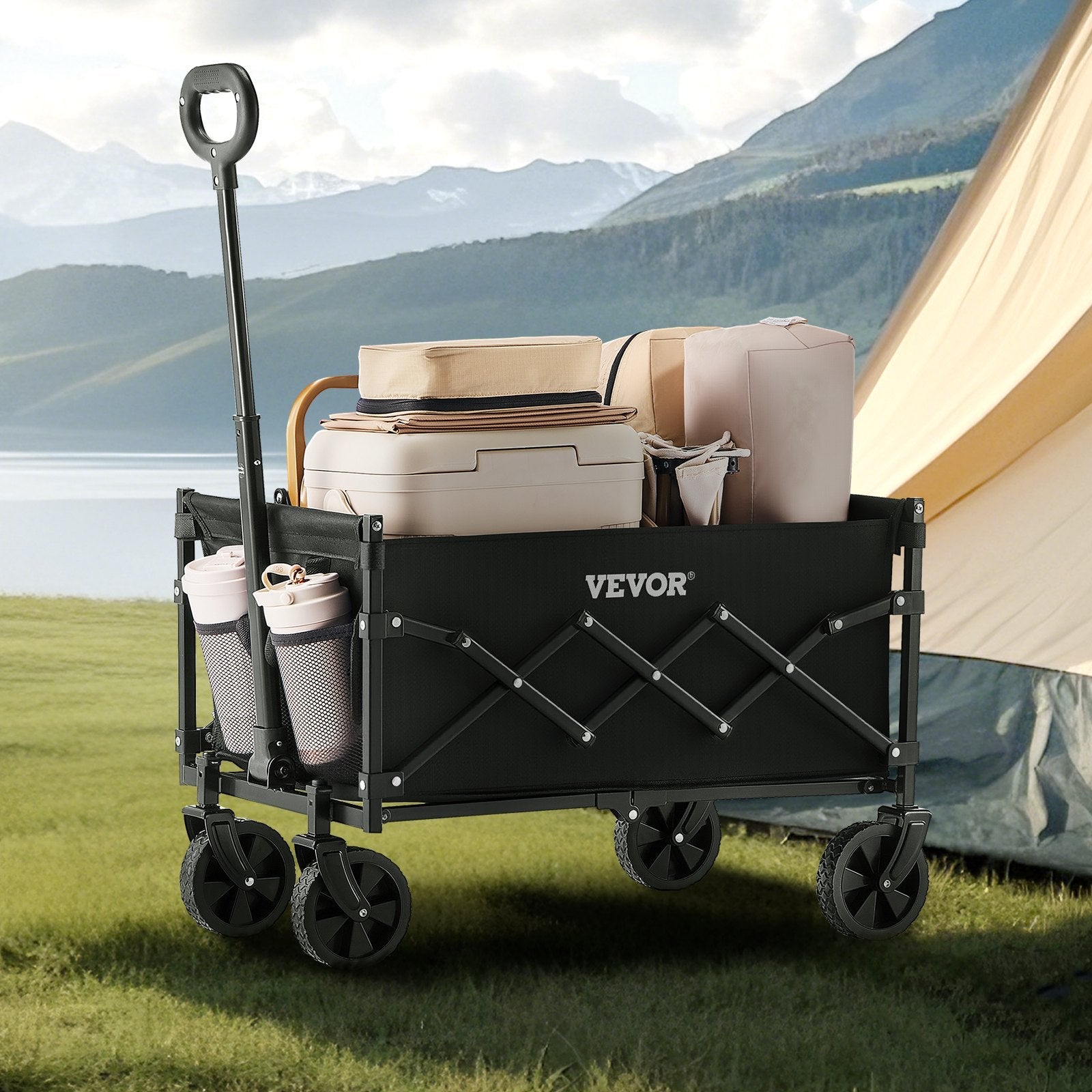 VEVOR Collapsible Wagon Carts 120L & 225LBS Heavy Duty Folding Garden Cart Black