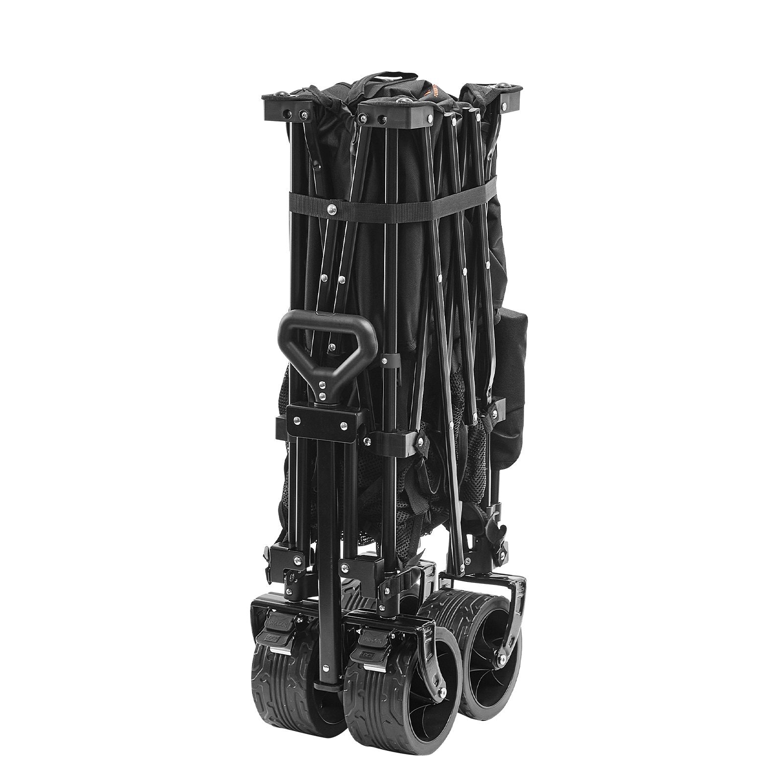 Foldable Double Decker Wagon, 400L Collapsible Wagon Cart with All-Terrain Wheels, Heavy Duty Folding Wagon Cart 350 lbs Weight Capacity for Camping, Shopping, Garden, 52" Extra Long Extender