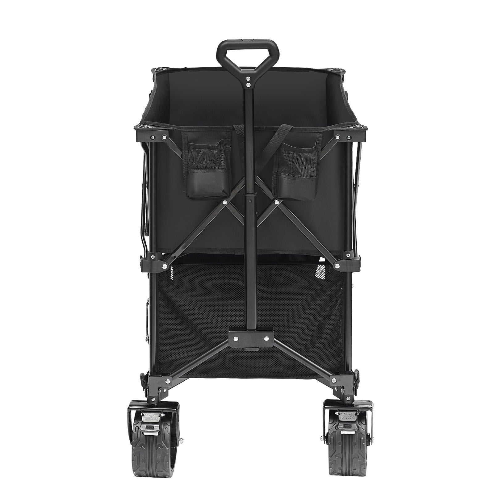 Foldable Double Decker Wagon, 400L Collapsible Wagon Cart with All-Terrain Wheels, Heavy Duty Folding Wagon Cart 350 lbs Weight Capacity for Camping, Shopping, Garden, 52" Extra Long Extender