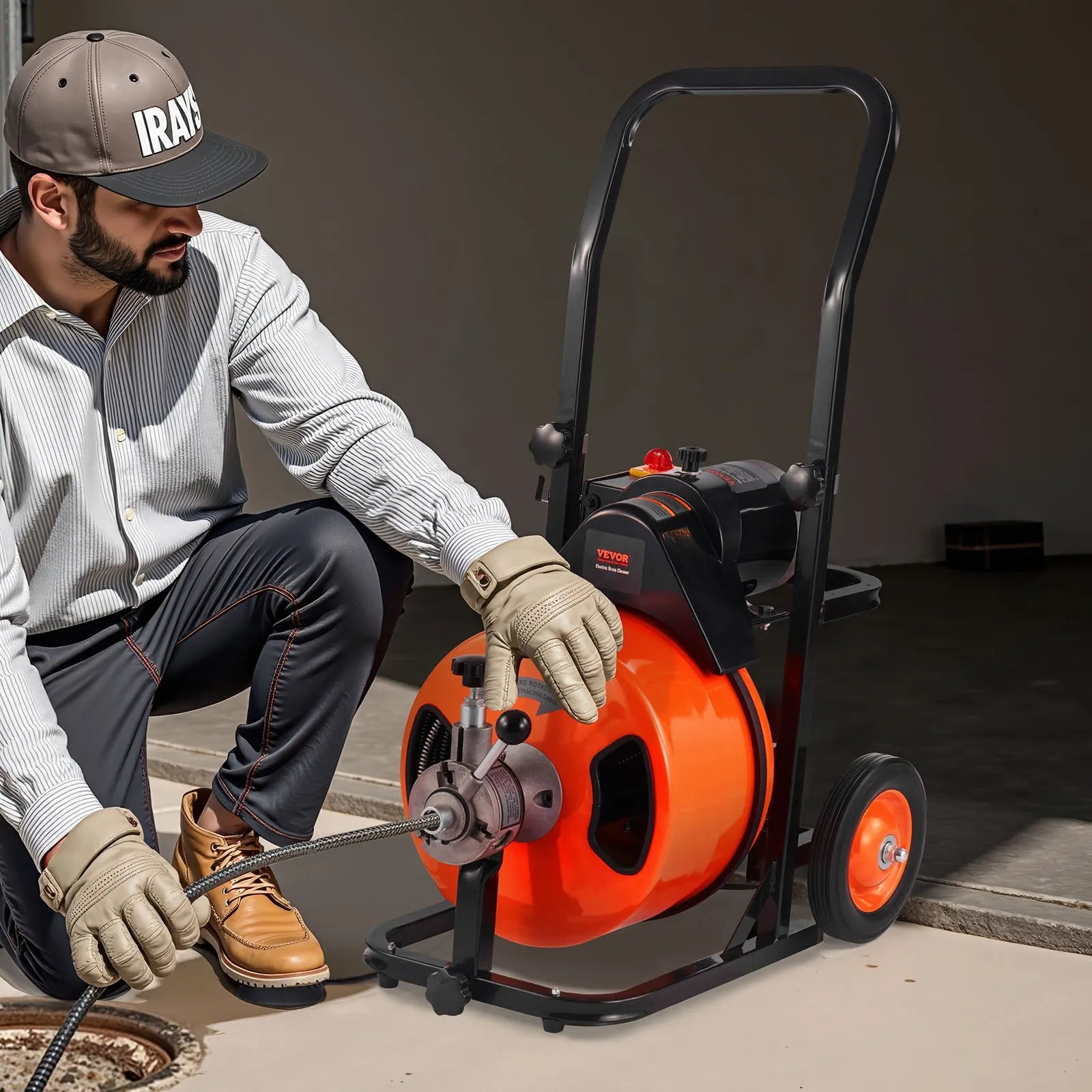 VEVOR Drain Cleaner Machine 75 FT X 1/2 Inch, Sewer Snake Machine Auto Feed, Drain Cleaning Machine with 4 Cutter & Air-Activated Foot Switch for 1" to 4" Pipes
