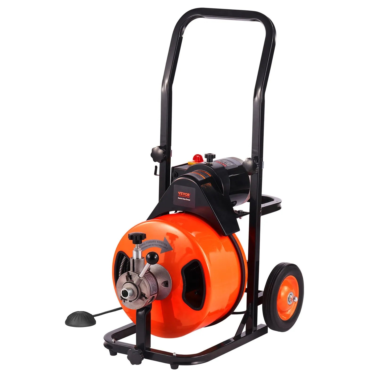 VEVOR Drain Cleaner Machine 75 FT X 1/2 Inch, Sewer Snake Machine Auto Feed, Drain Cleaning Machine with 4 Cutter & Air-Activated Foot Switch for 1" to 4" Pipes