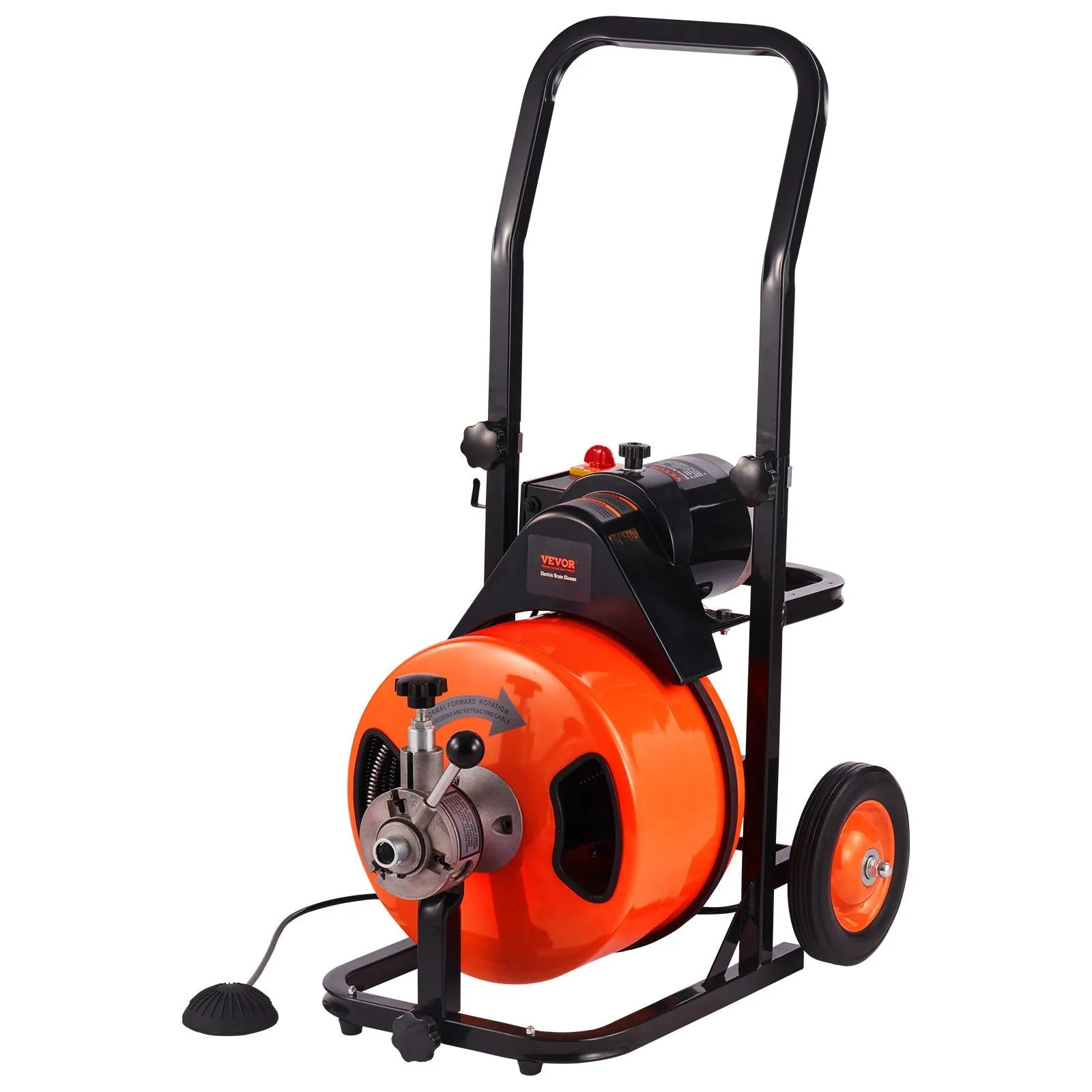 VEVOR Drain Cleaner Machine 75 FT X 1/2 Inch, Sewer Snake Machine Auto Feed, Drain Cleaning Machine with 4 Cutter & Air-Activated Foot Switch for 1" to 4" Pipes